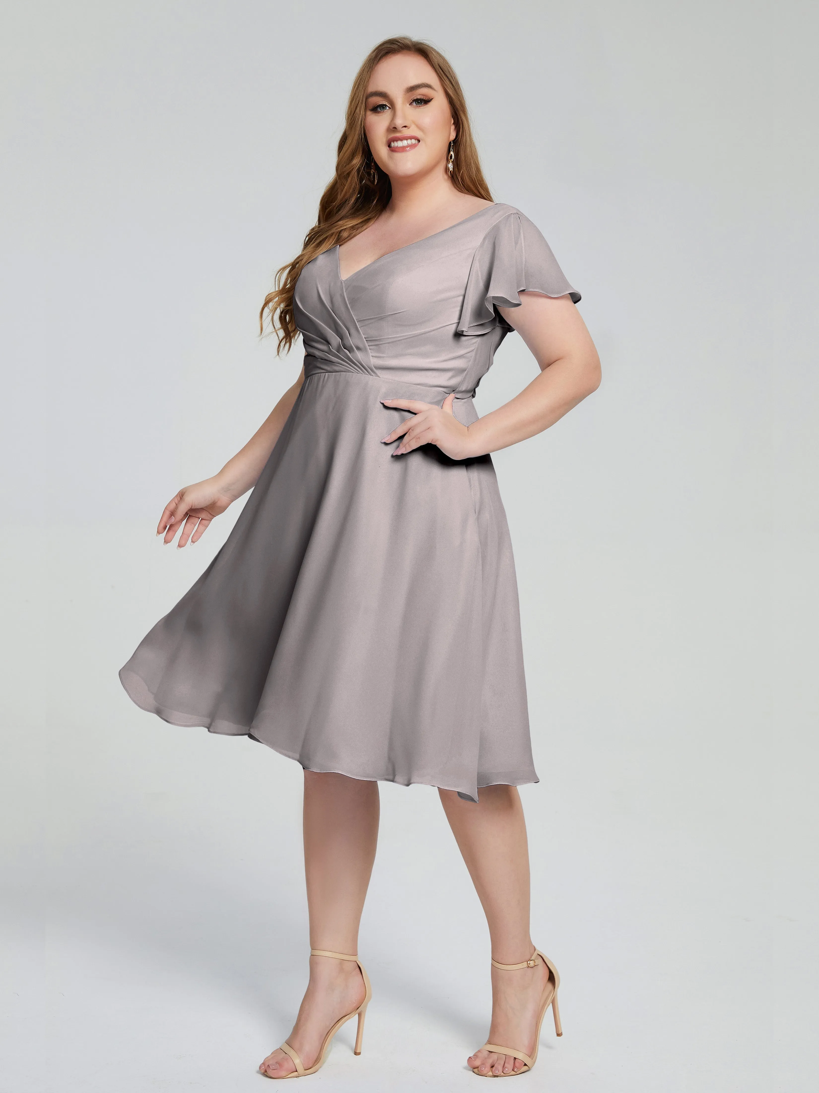 Alina Plus Size Short Sleeves Chiffon Bridesmaid Dresses