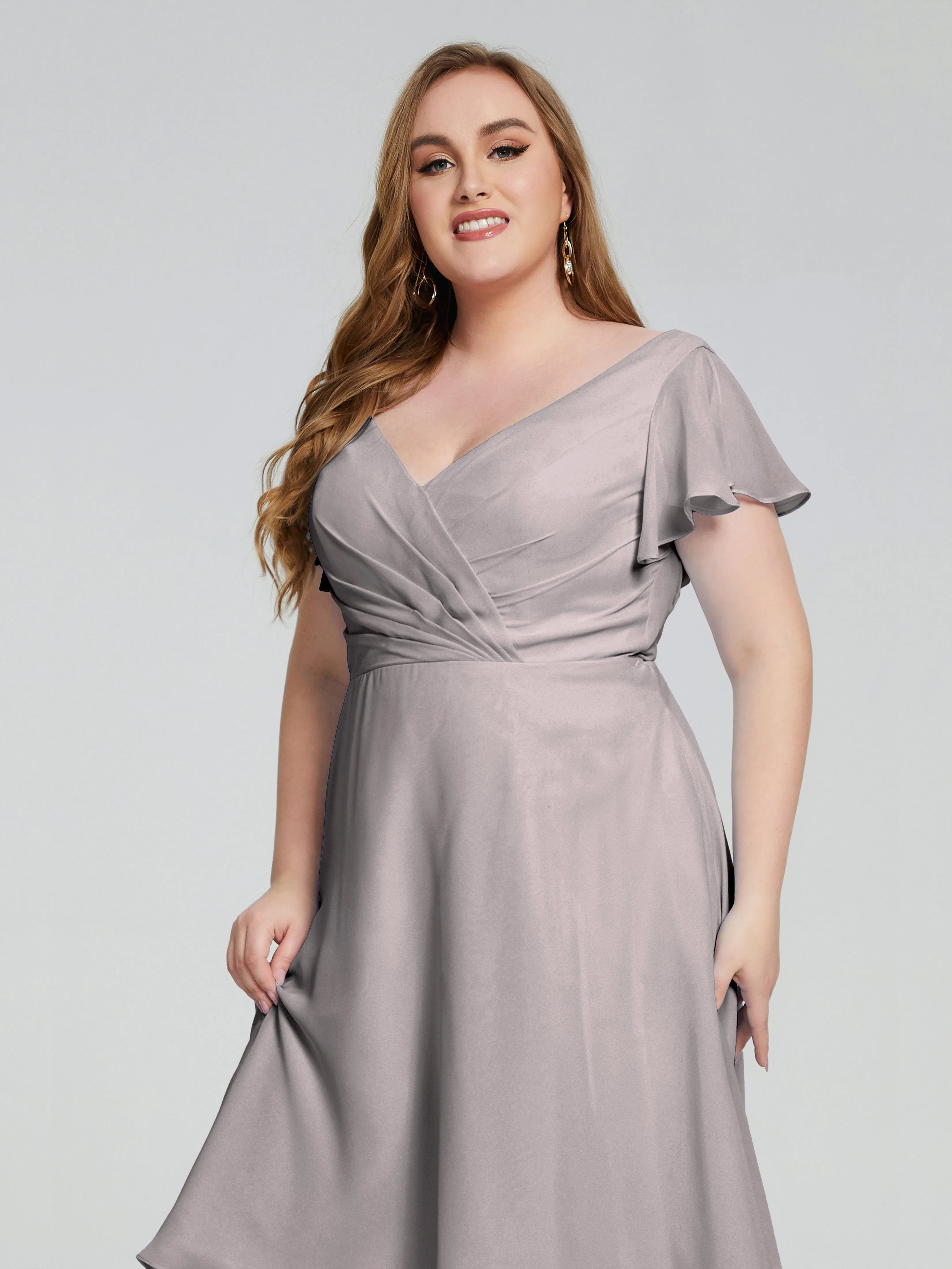 Alina Plus Size Short Sleeves Chiffon Bridesmaid Dresses