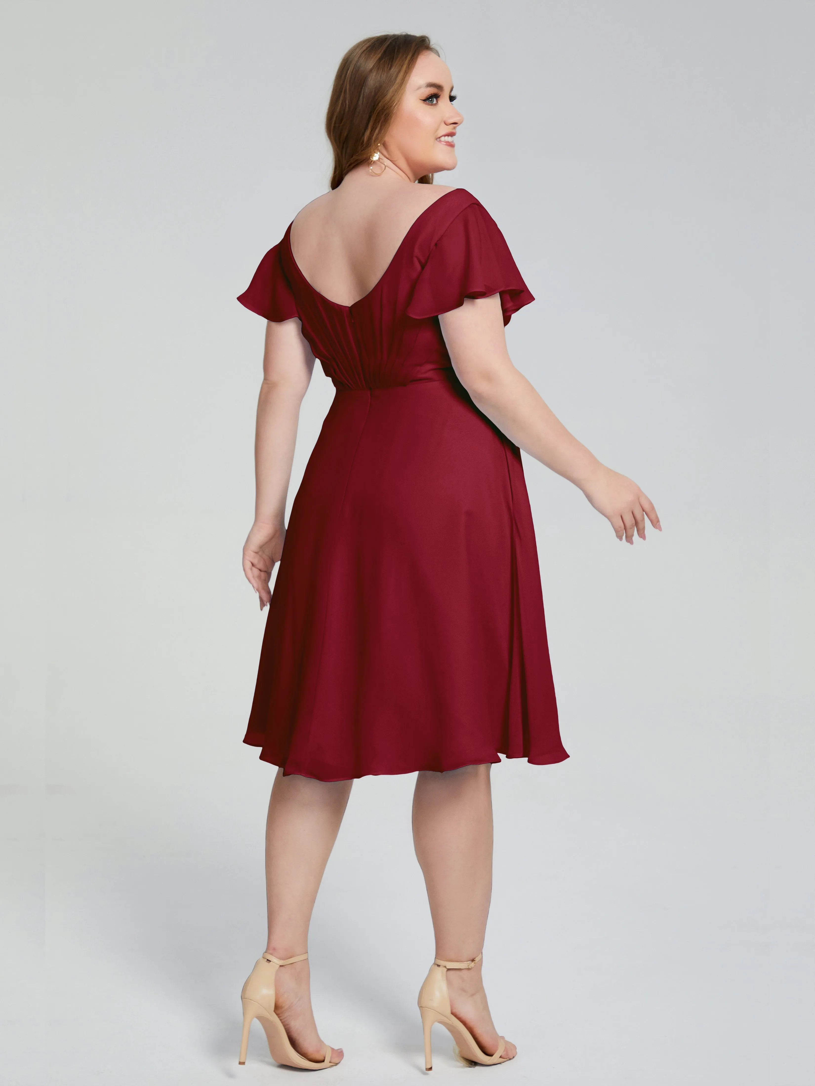 Alina Plus Size Short Sleeves Chiffon Bridesmaid Dresses