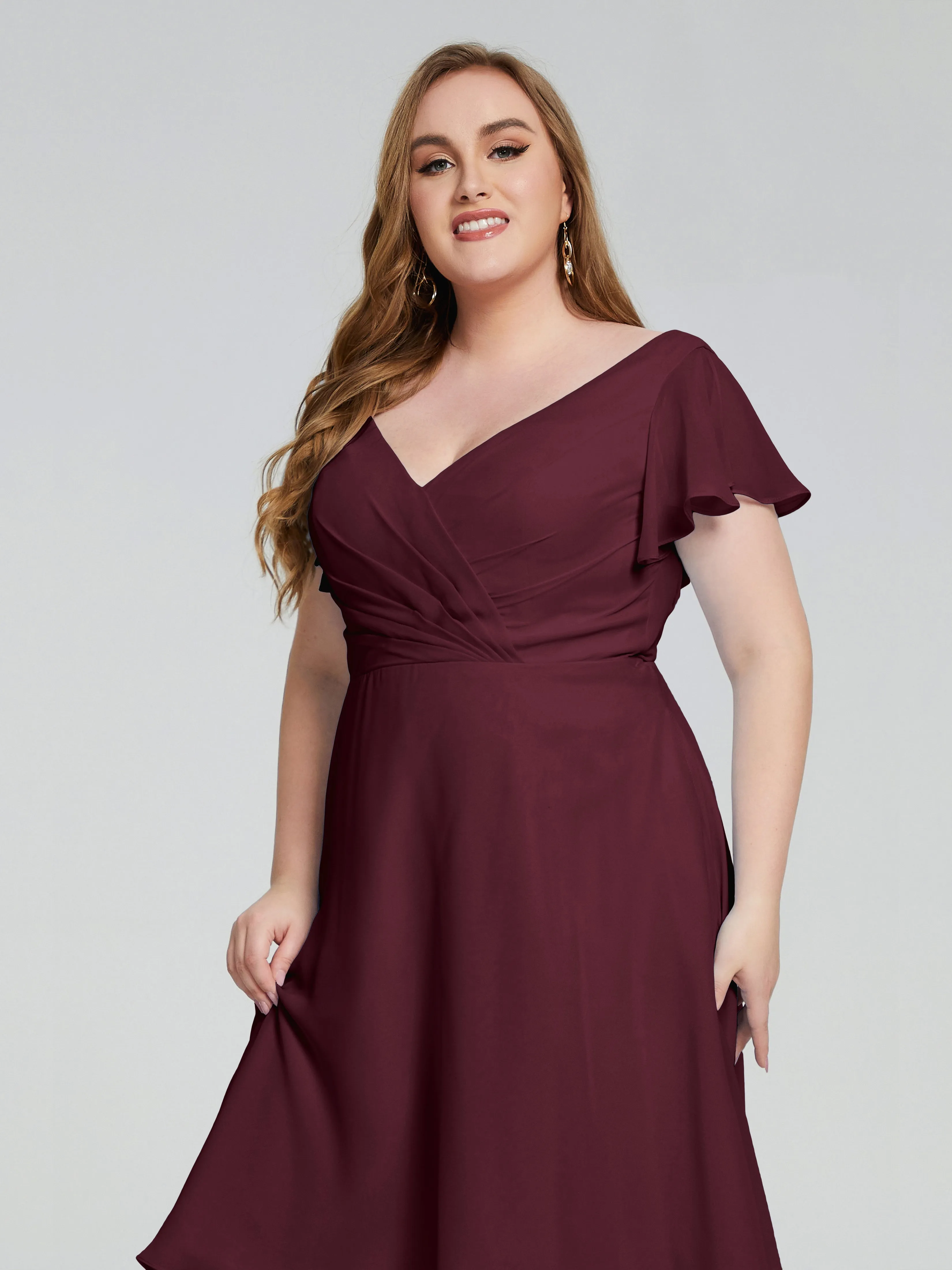 Alina Plus Size Short Sleeves Chiffon Bridesmaid Dresses