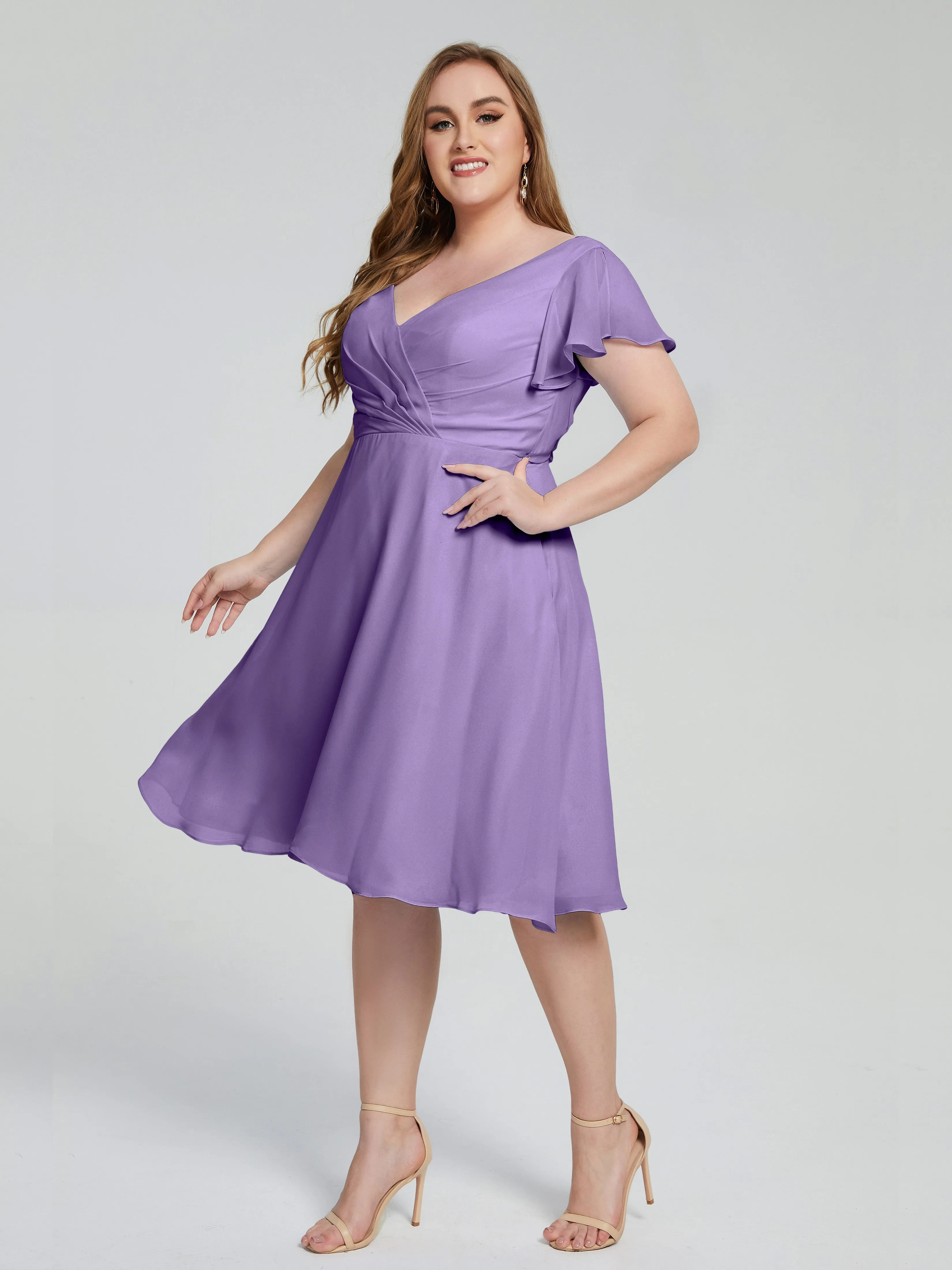 Alina Plus Size Short Sleeves Chiffon Bridesmaid Dresses