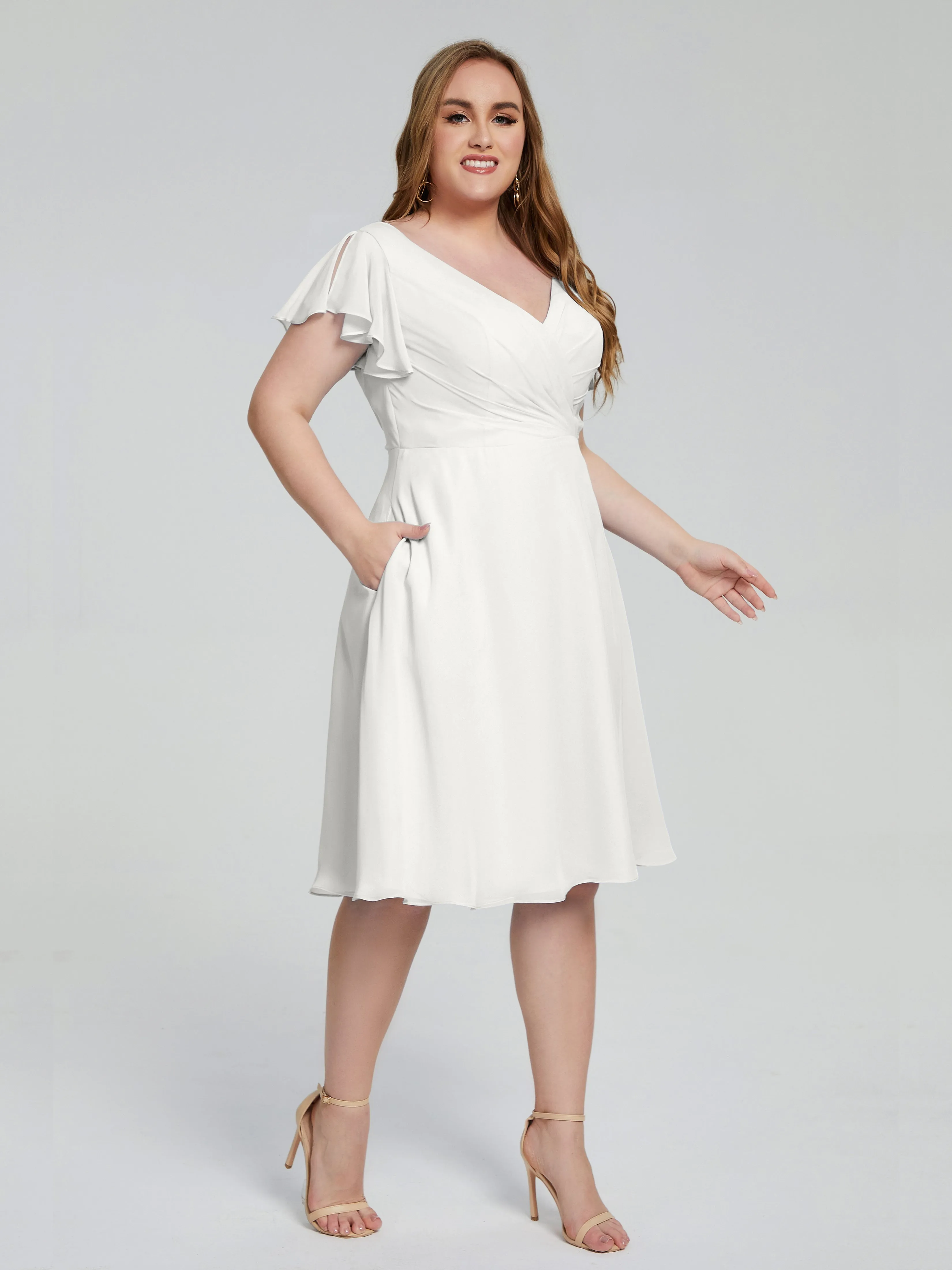 Alina Plus Size Short Sleeves Chiffon Bridesmaid Dresses