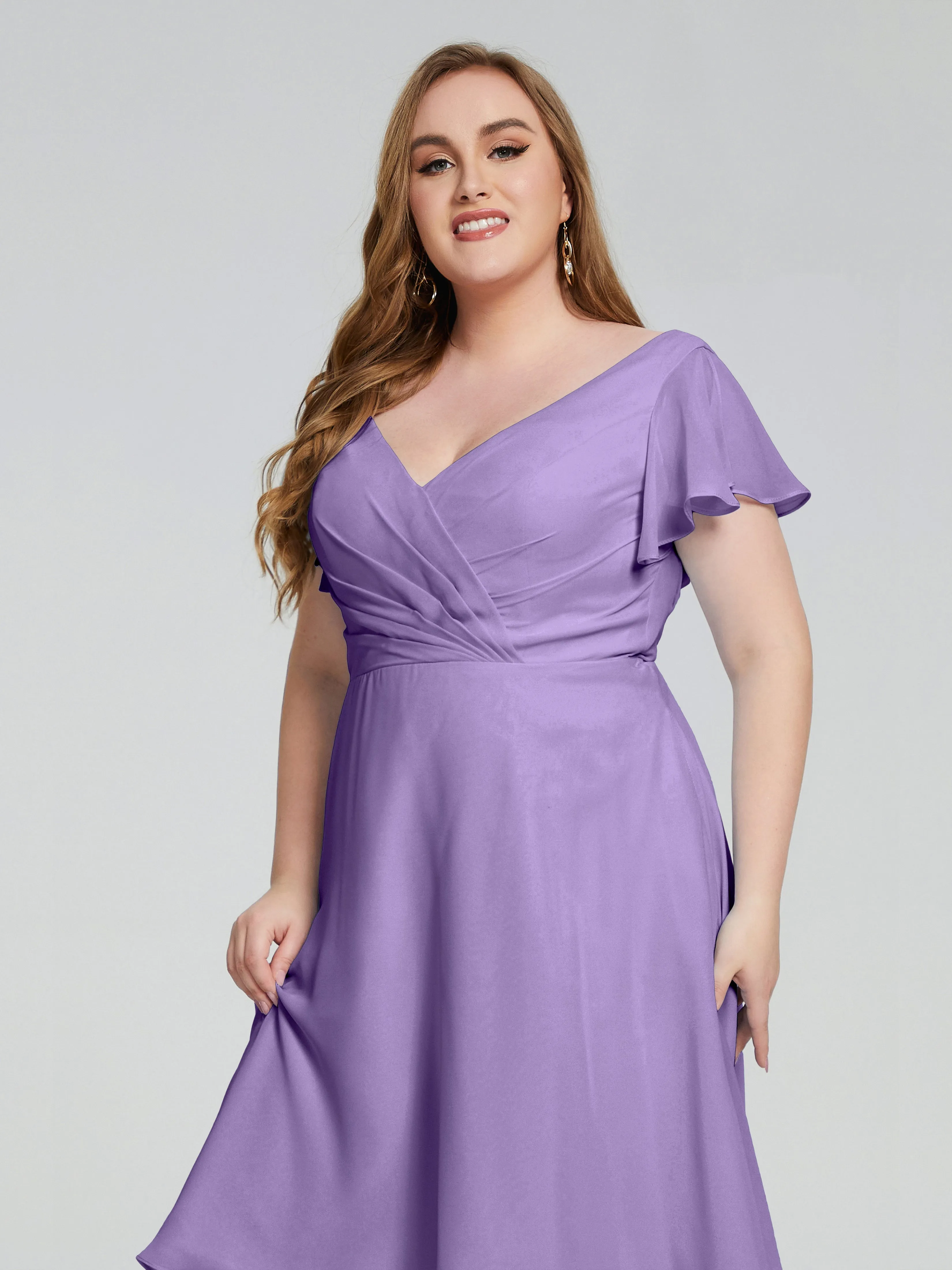 Alina Plus Size Short Sleeves Chiffon Bridesmaid Dresses