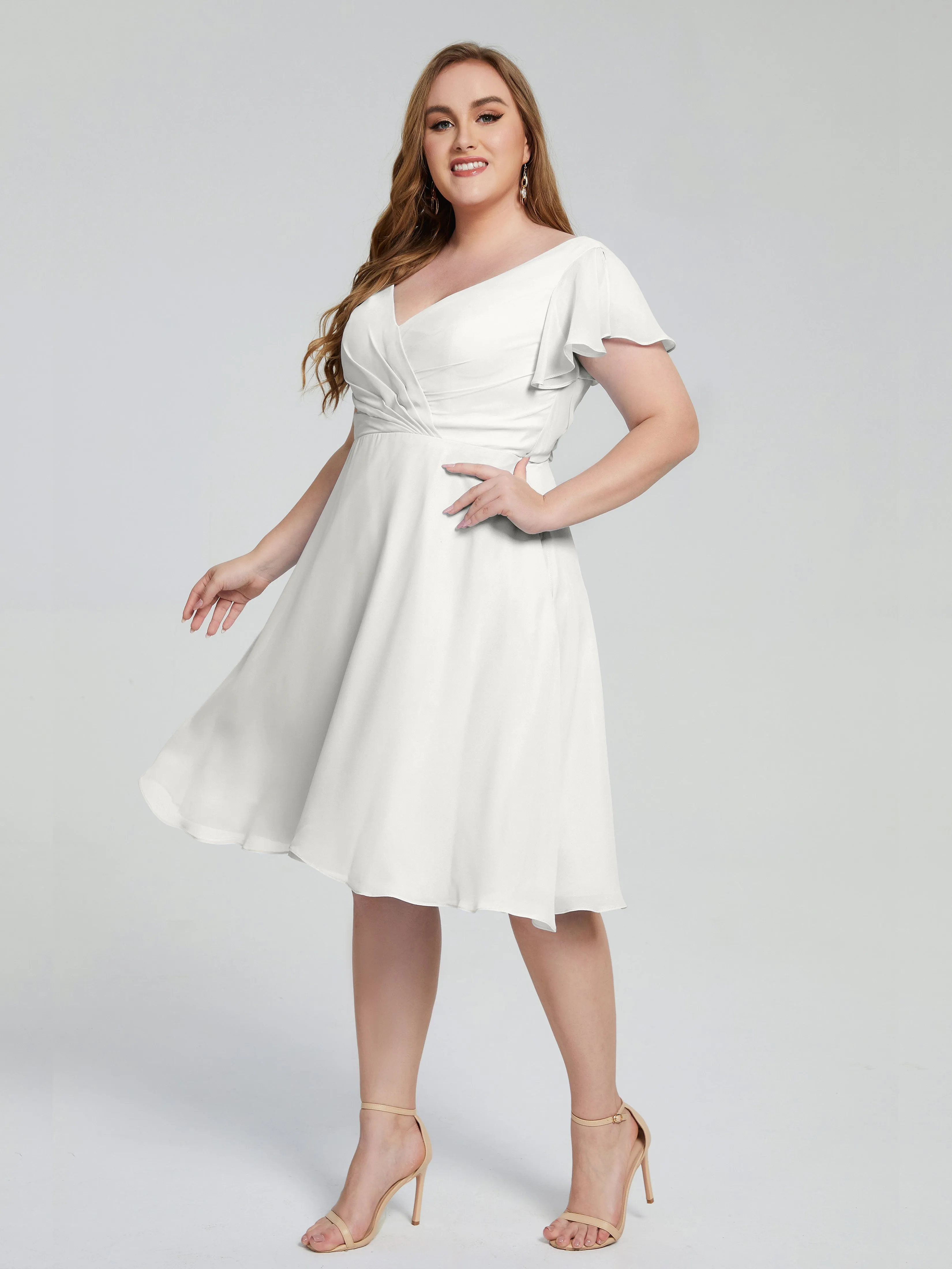 Alina Plus Size Short Sleeves Chiffon Bridesmaid Dresses