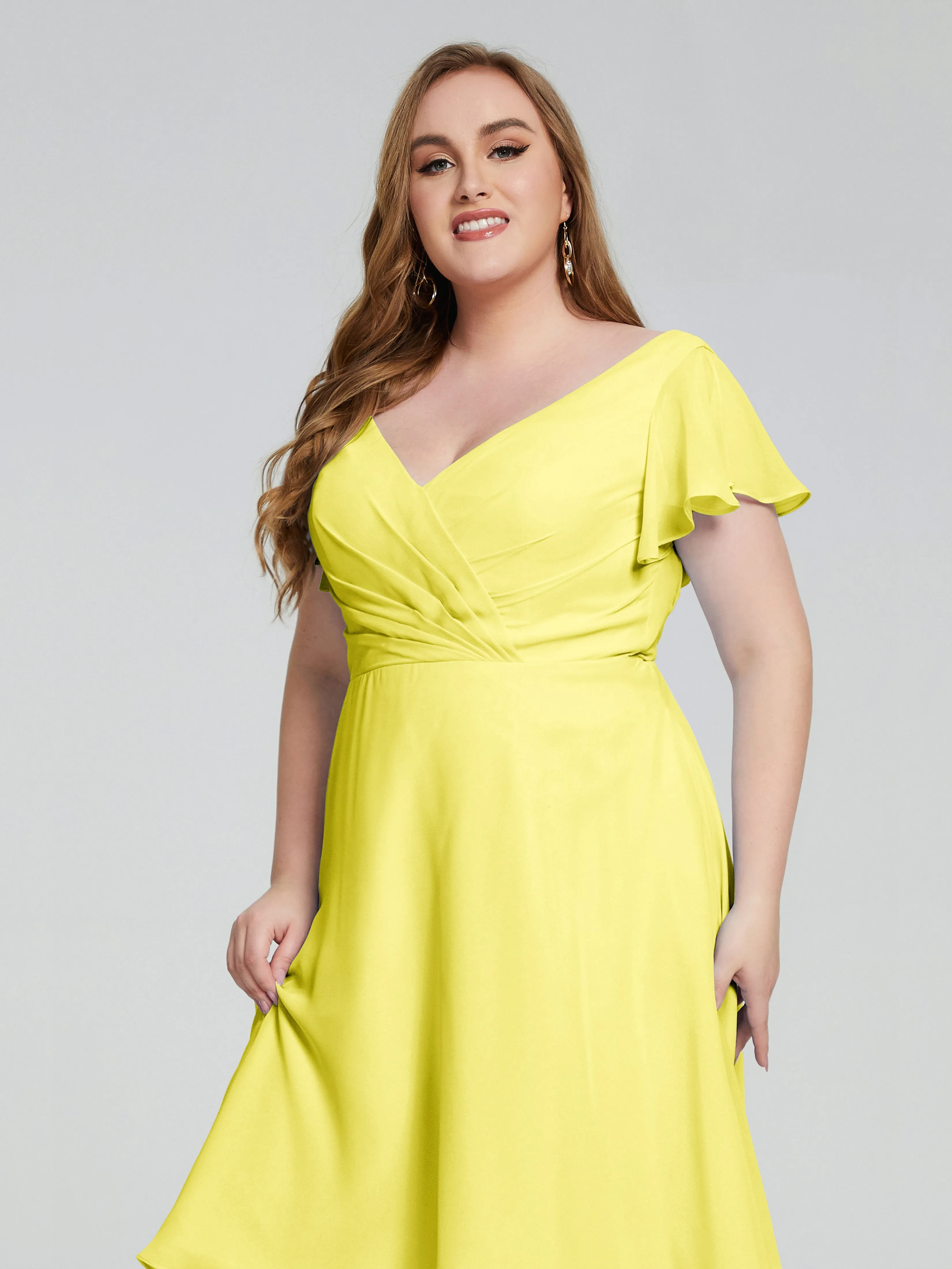 Alina Plus Size Short Sleeves Chiffon Bridesmaid Dresses