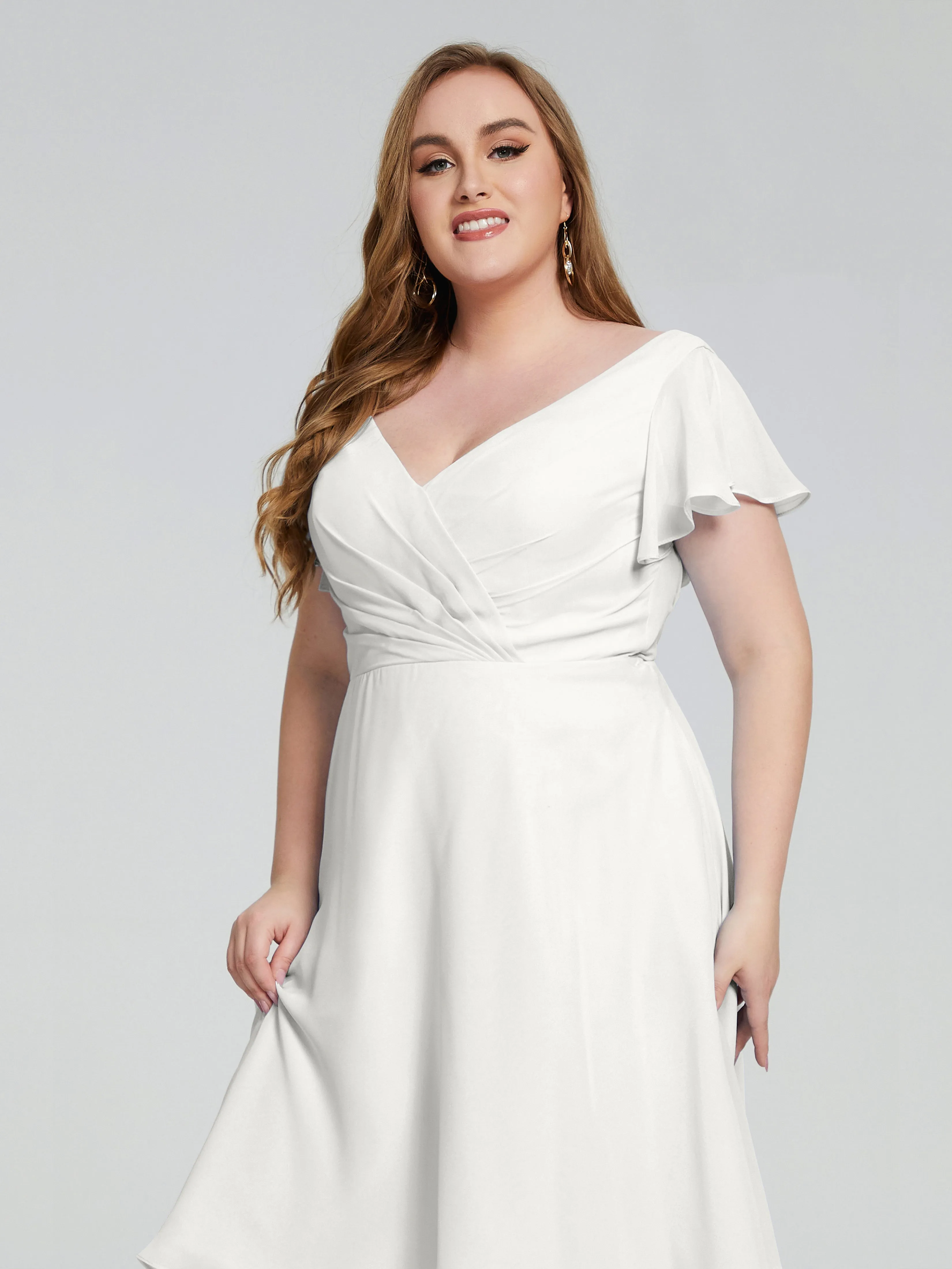 Alina Plus Size Short Sleeves Chiffon Bridesmaid Dresses