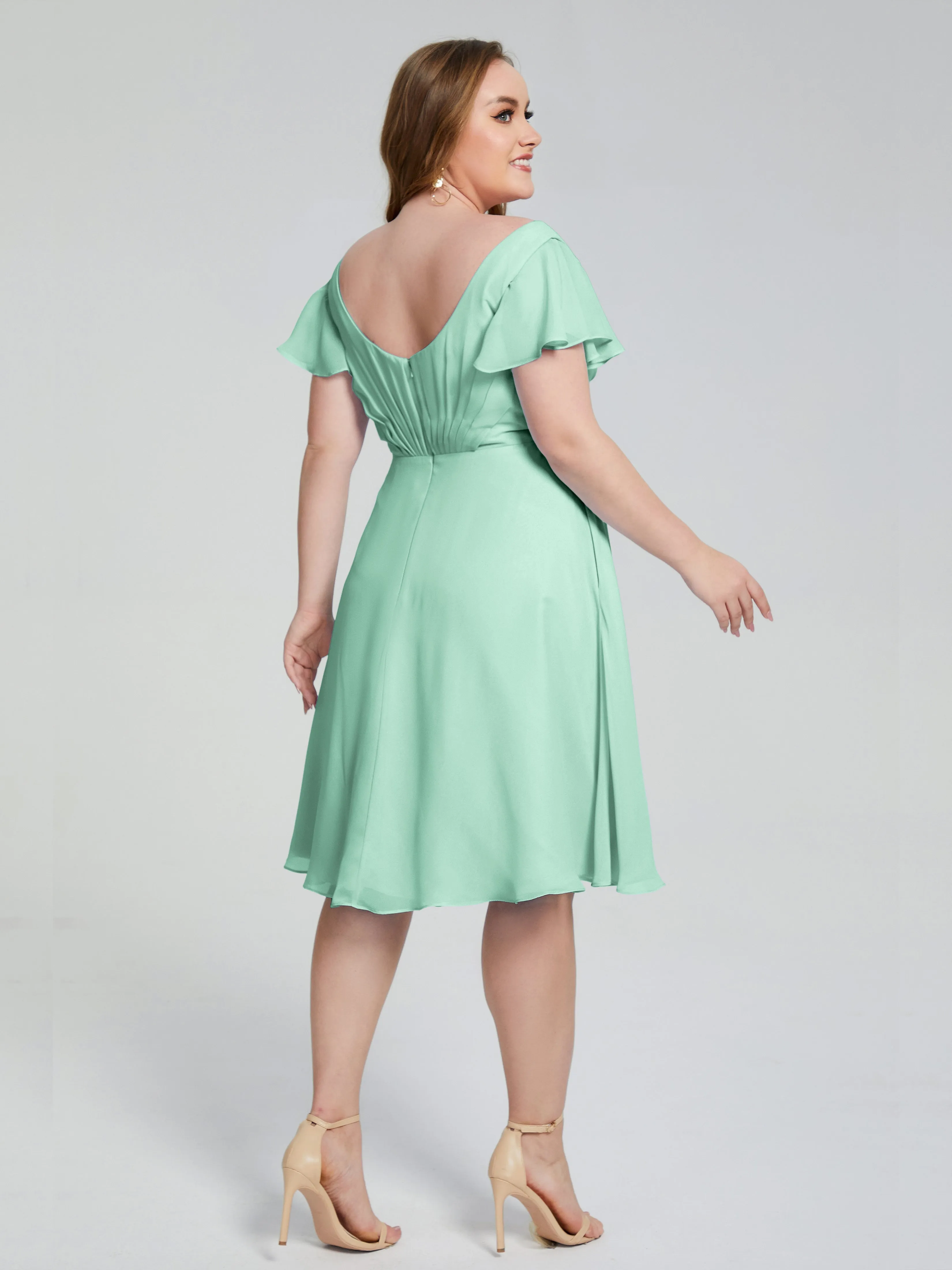 Alina Plus Size Short Sleeves Chiffon Bridesmaid Dresses