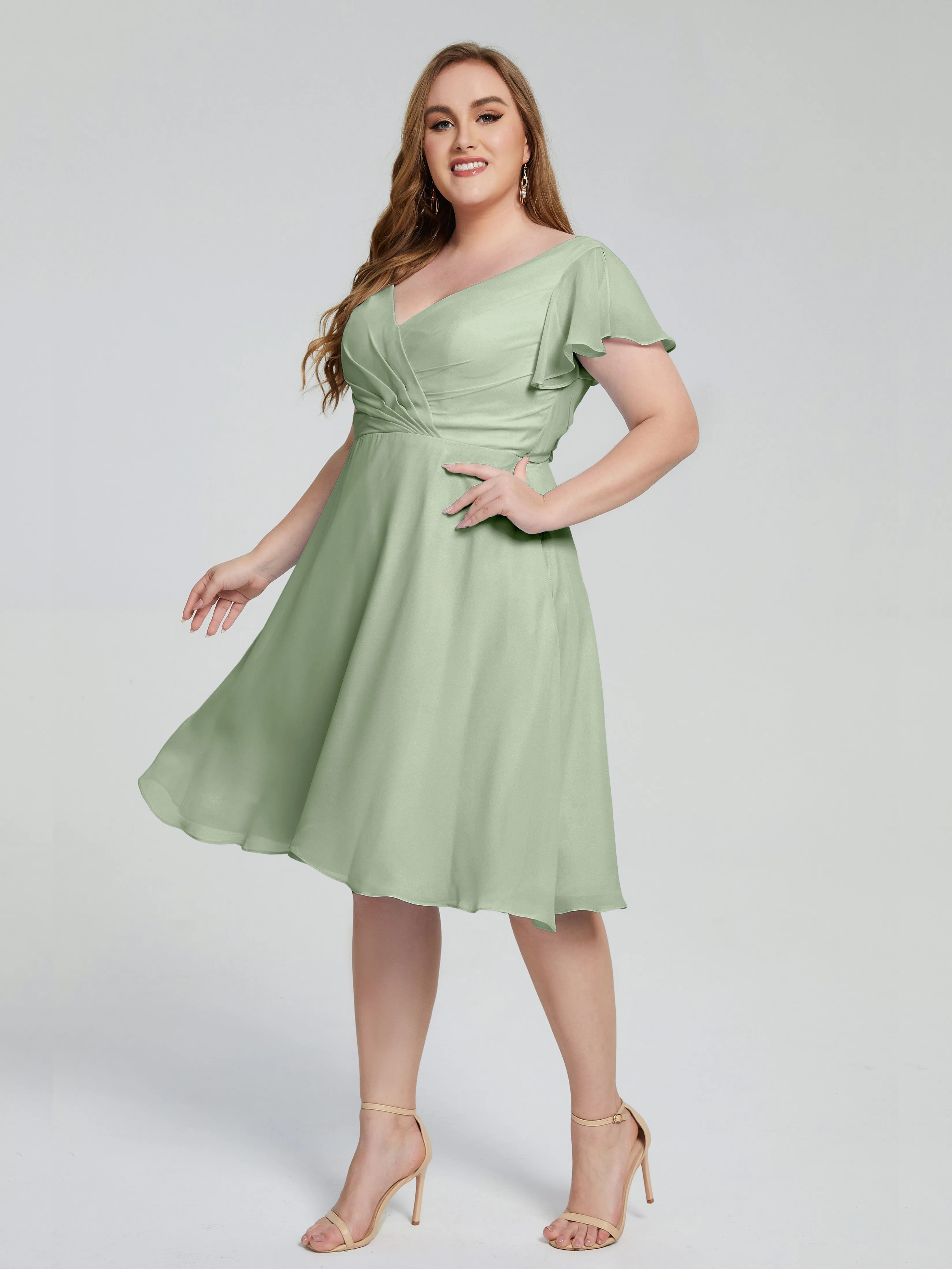 Alina Plus Size Short Sleeves Chiffon Bridesmaid Dresses