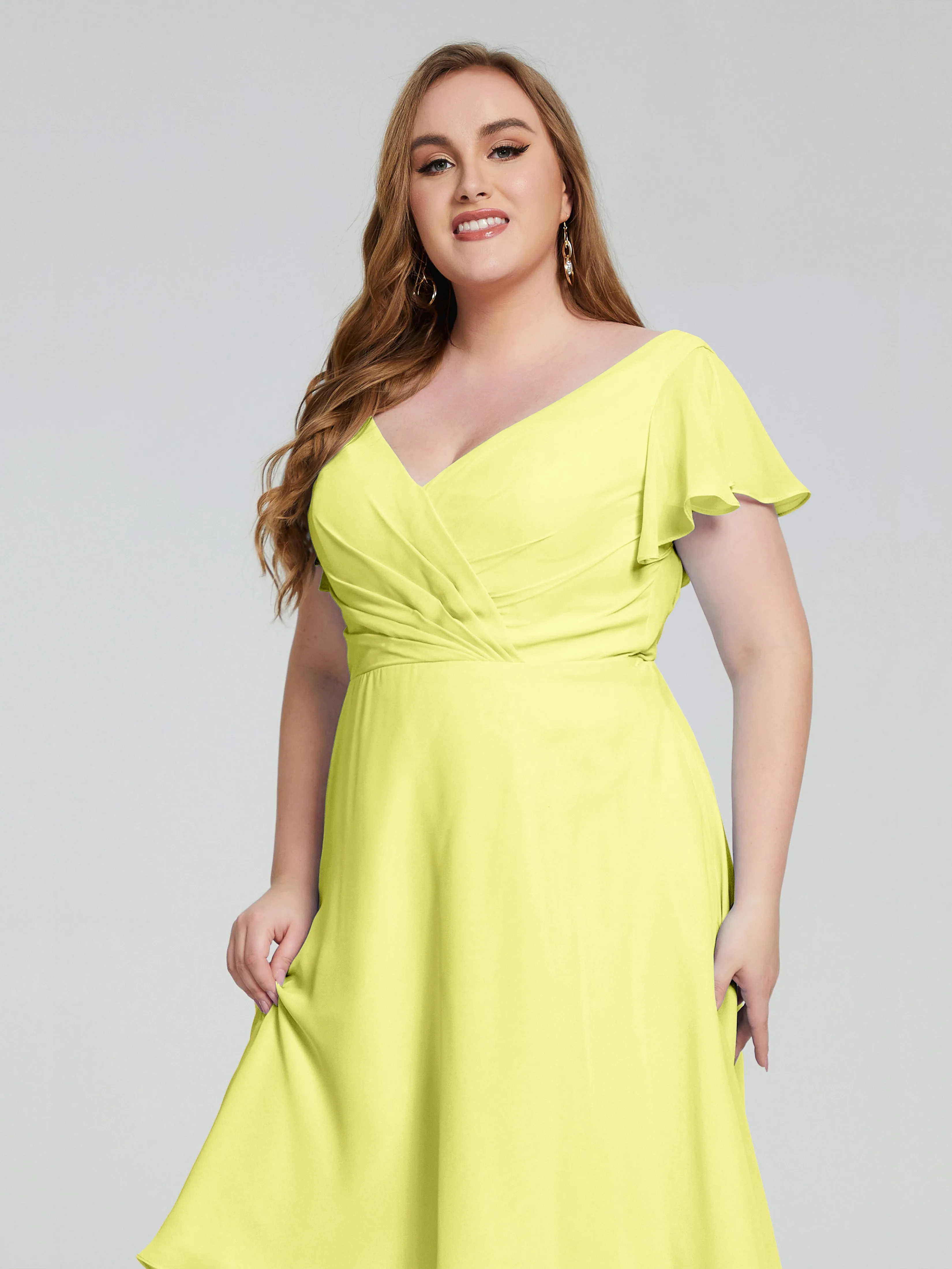 Alina Plus Size Short Sleeves Chiffon Bridesmaid Dresses