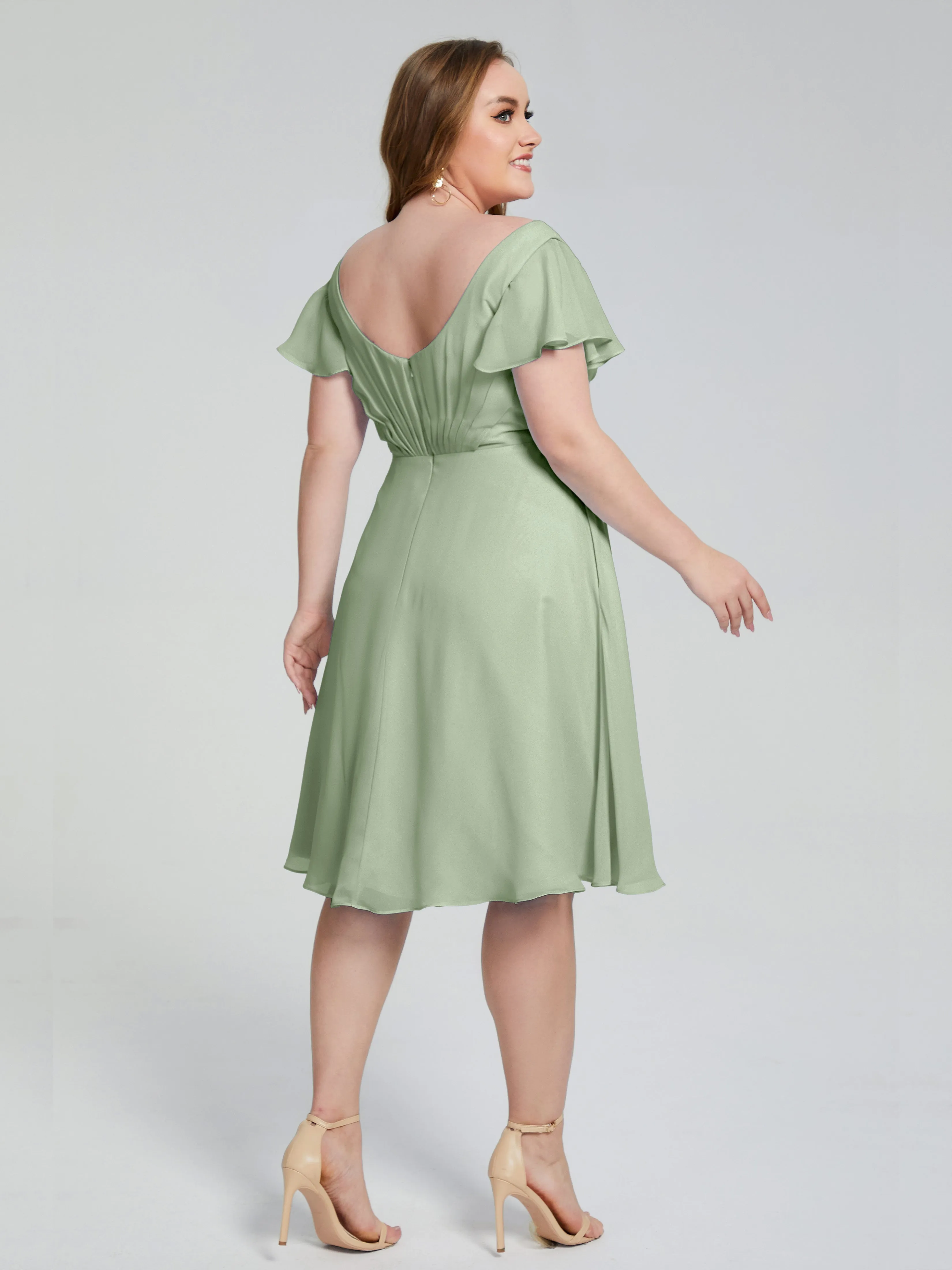 Alina Plus Size Short Sleeves Chiffon Bridesmaid Dresses