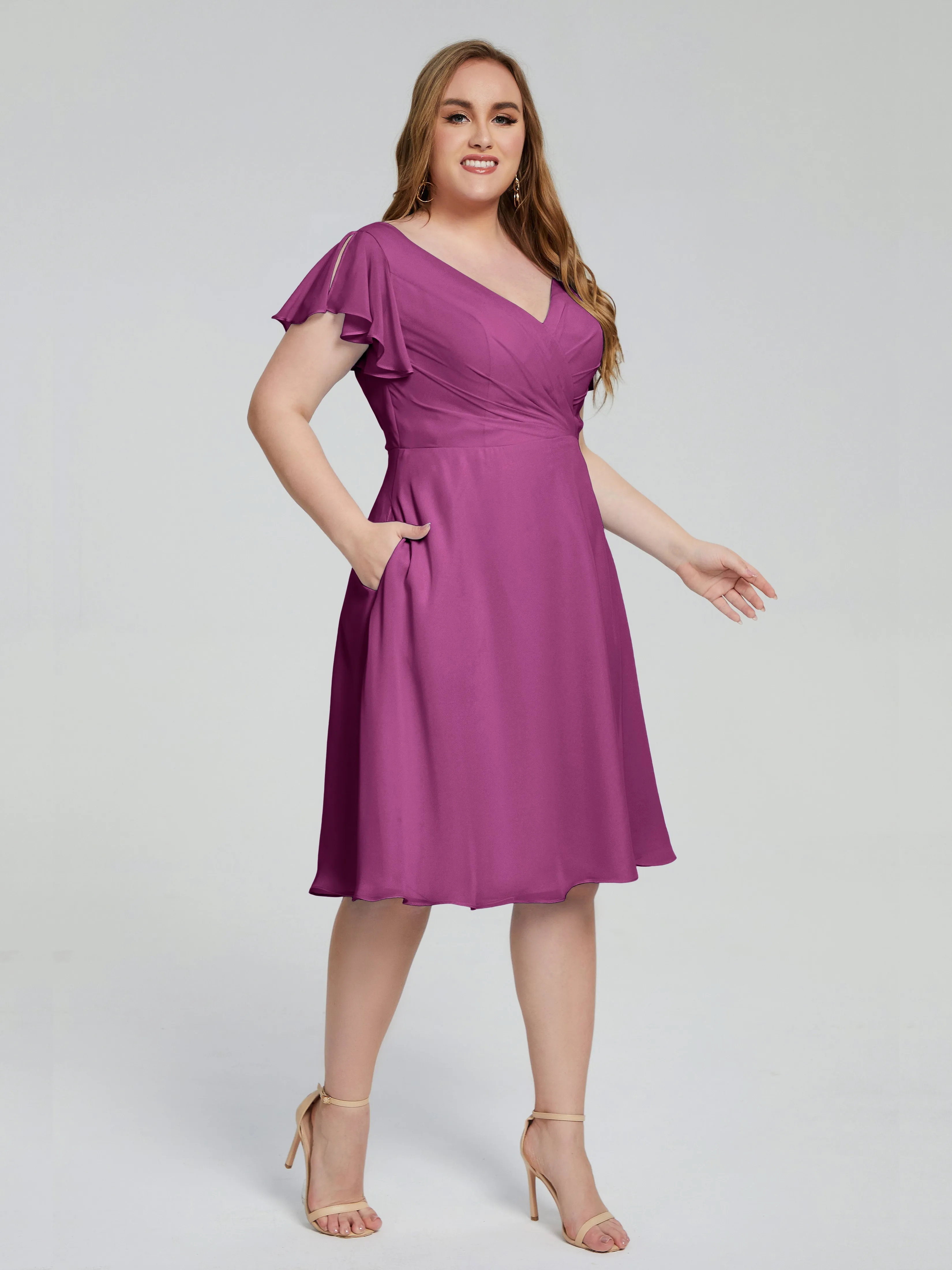 Alina Plus Size Short Sleeves Chiffon Bridesmaid Dresses