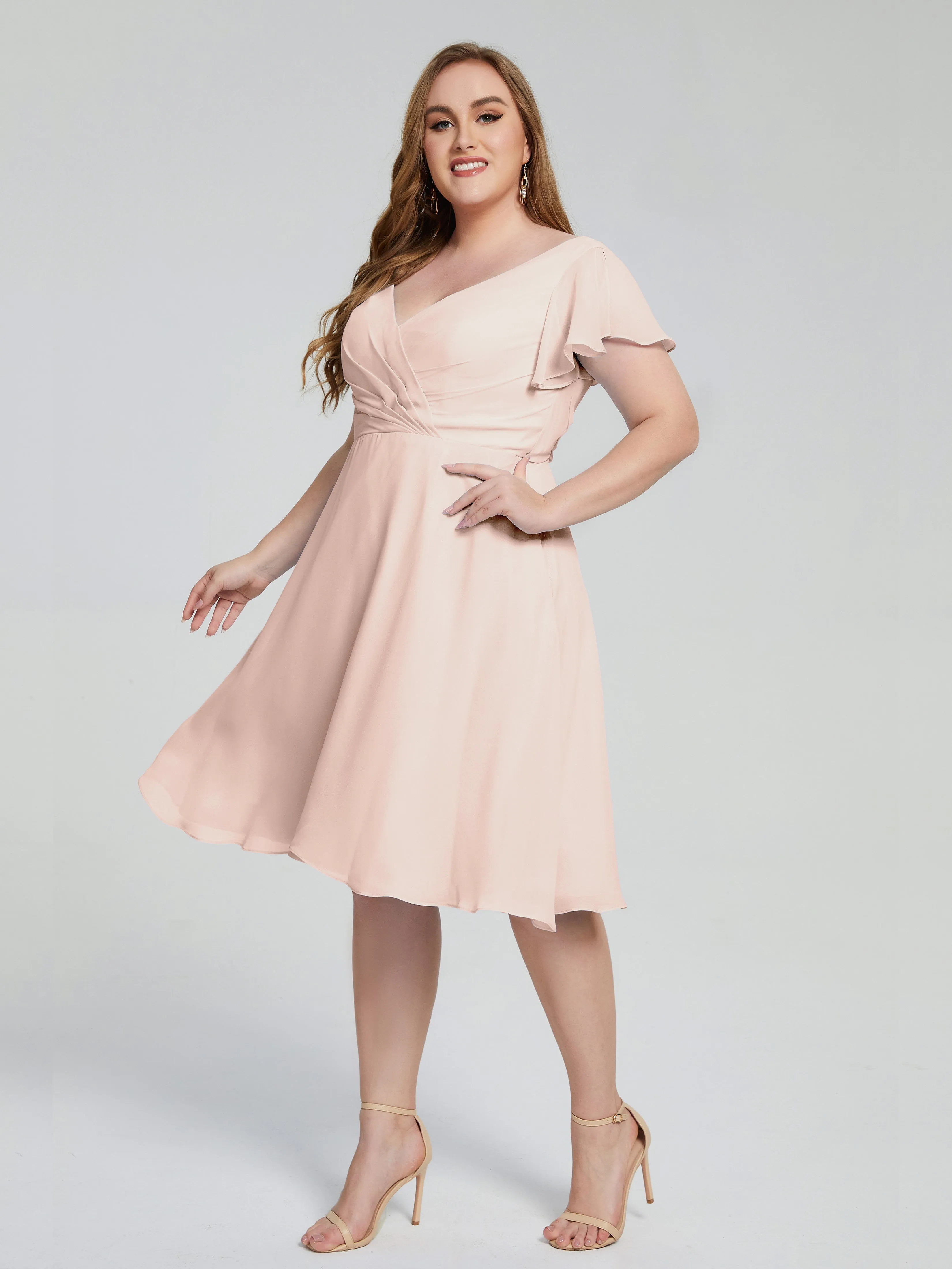 Alina Plus Size Short Sleeves Chiffon Bridesmaid Dresses