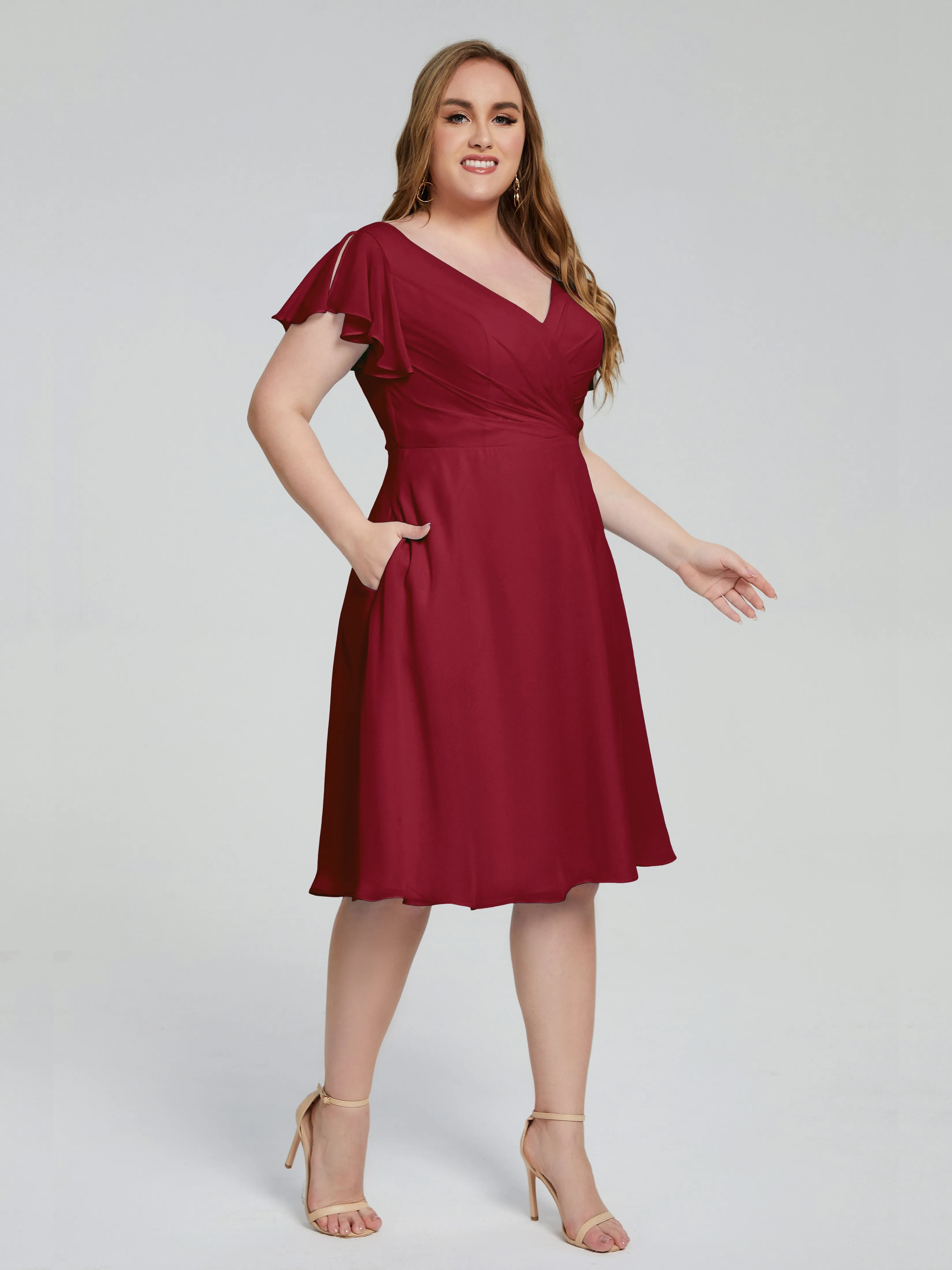 Alina Plus Size Short Sleeves Chiffon Bridesmaid Dresses