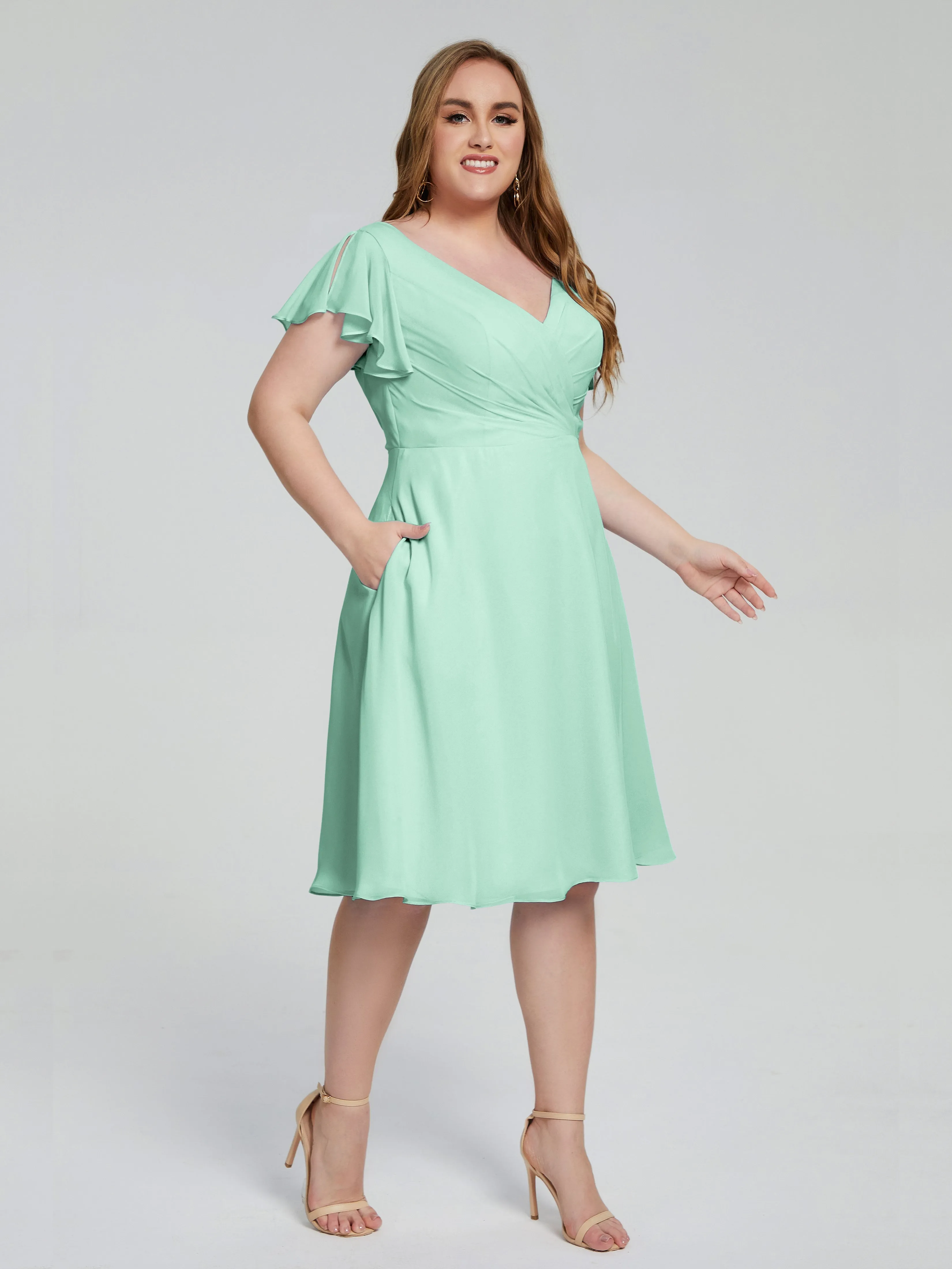 Alina Plus Size Short Sleeves Chiffon Bridesmaid Dresses