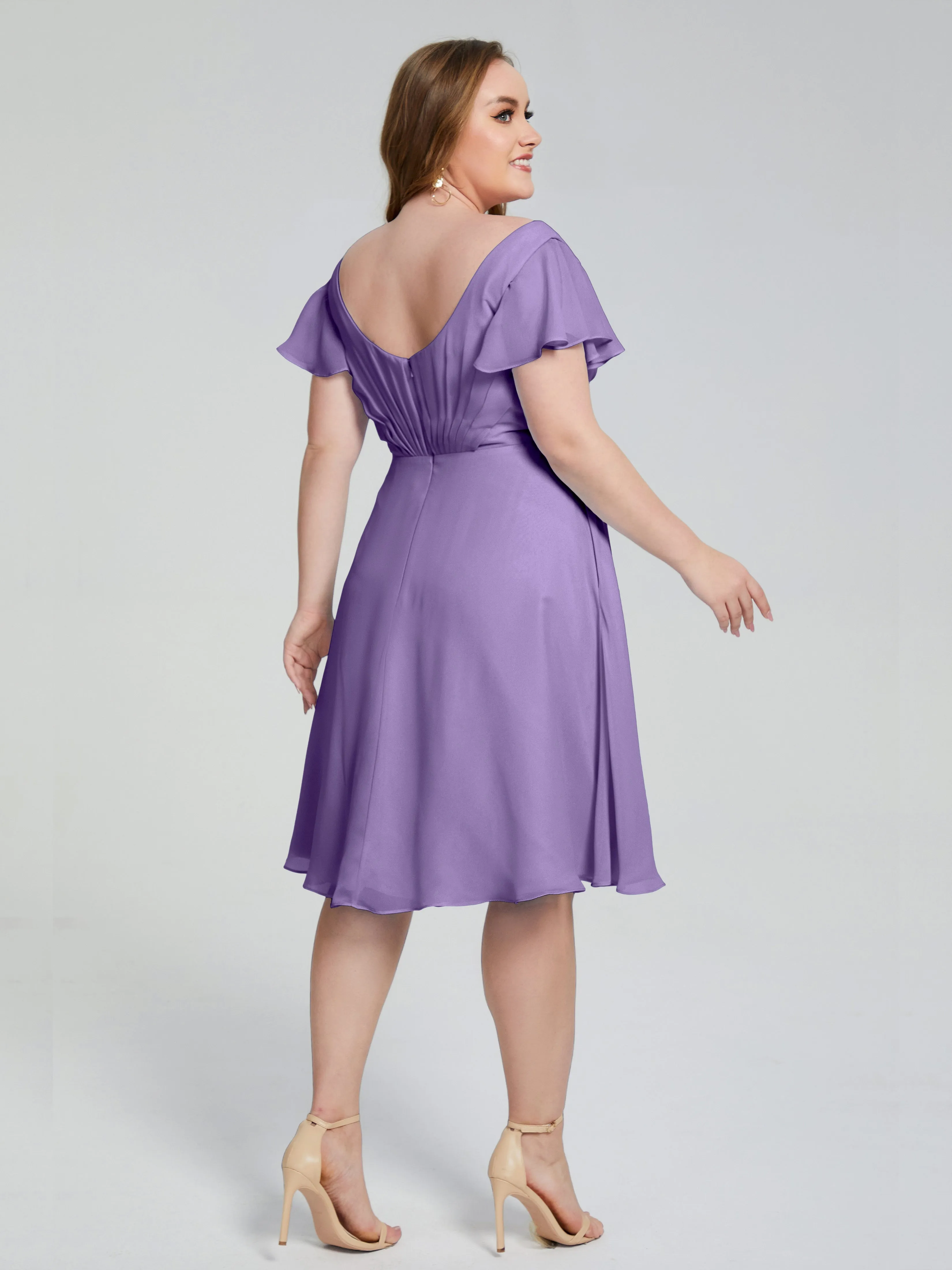 Alina Plus Size Short Sleeves Chiffon Bridesmaid Dresses