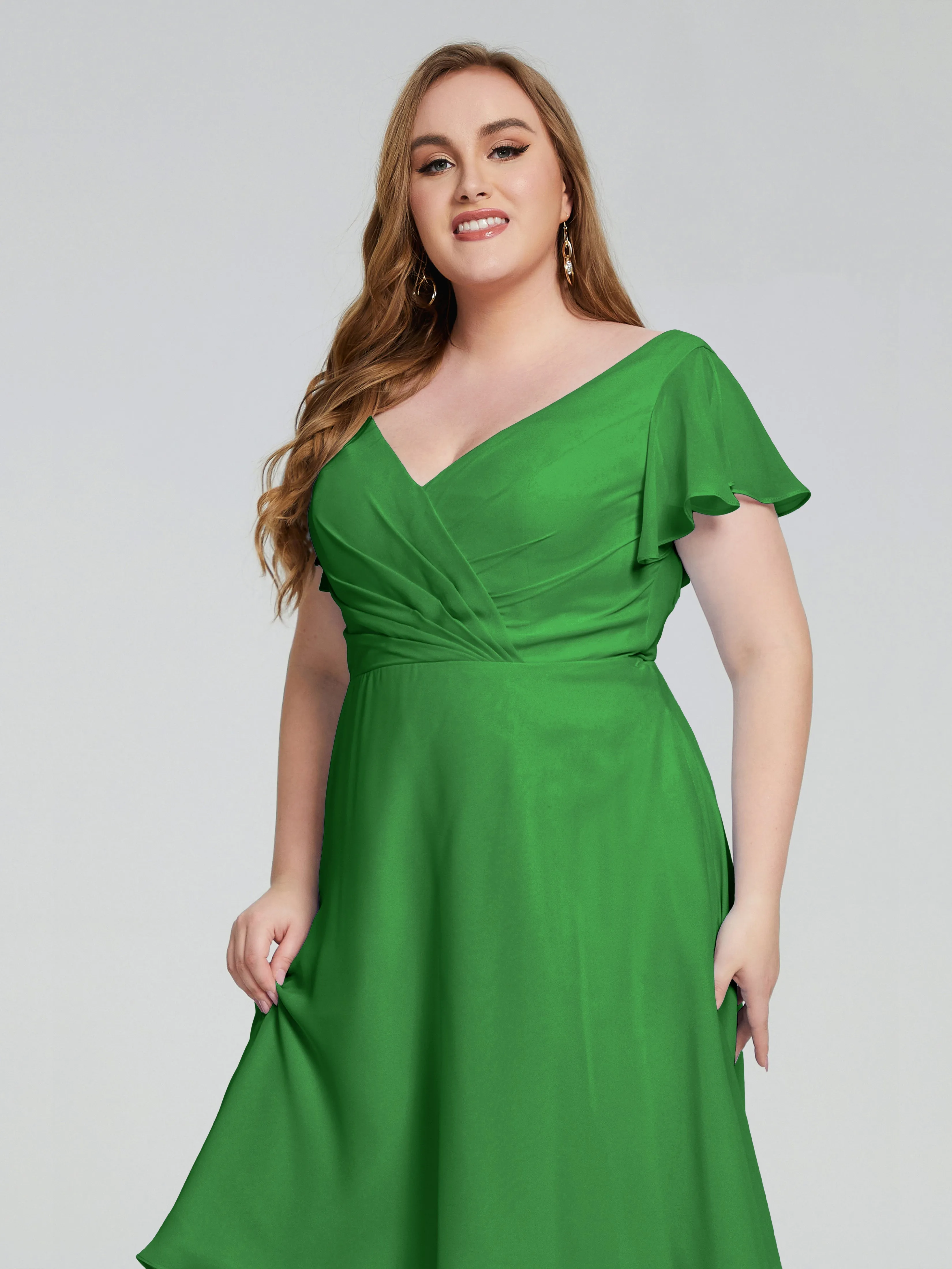 Alina Plus Size Short Sleeves Chiffon Bridesmaid Dresses