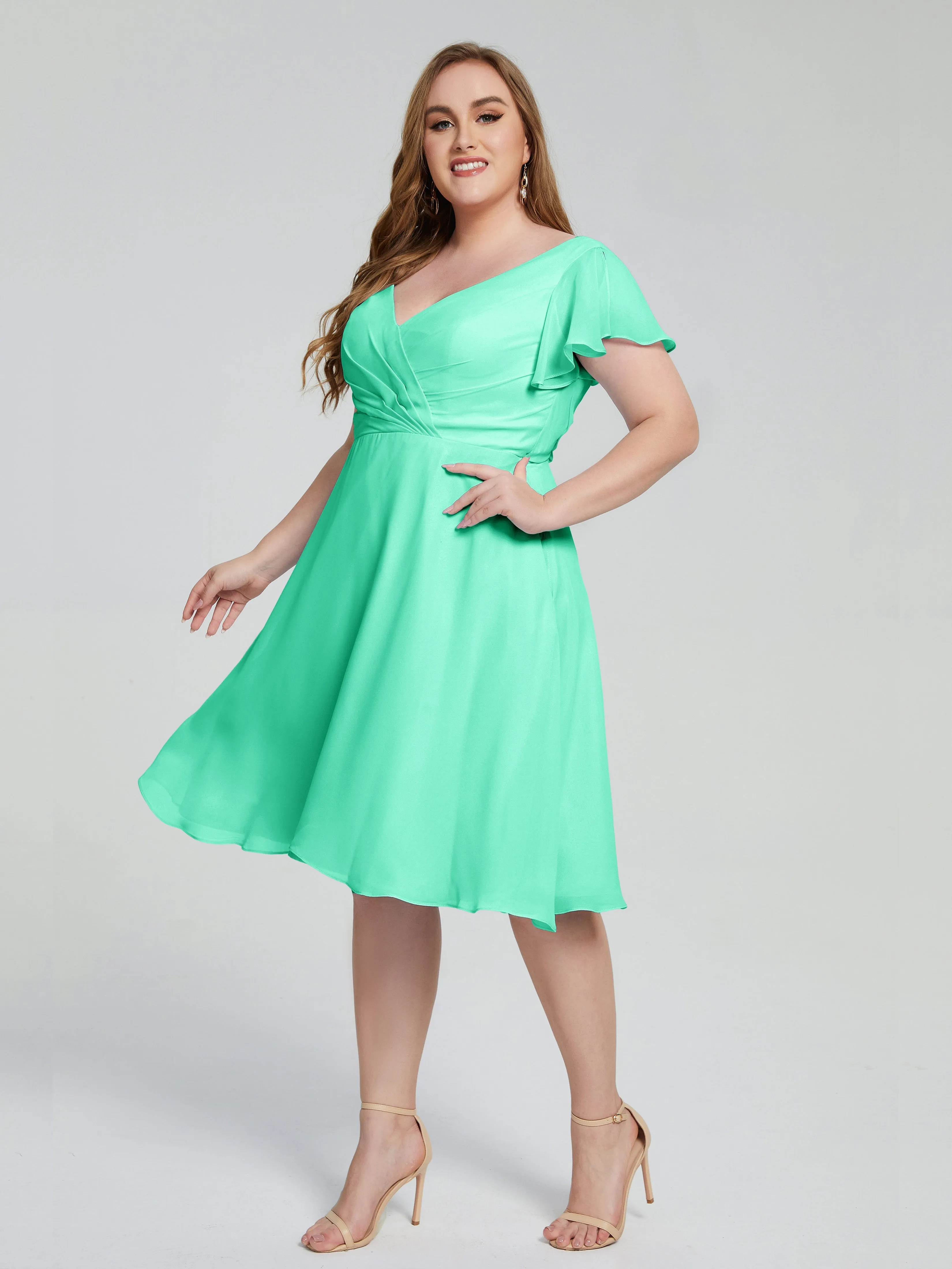 Alina Plus Size Short Sleeves Chiffon Bridesmaid Dresses