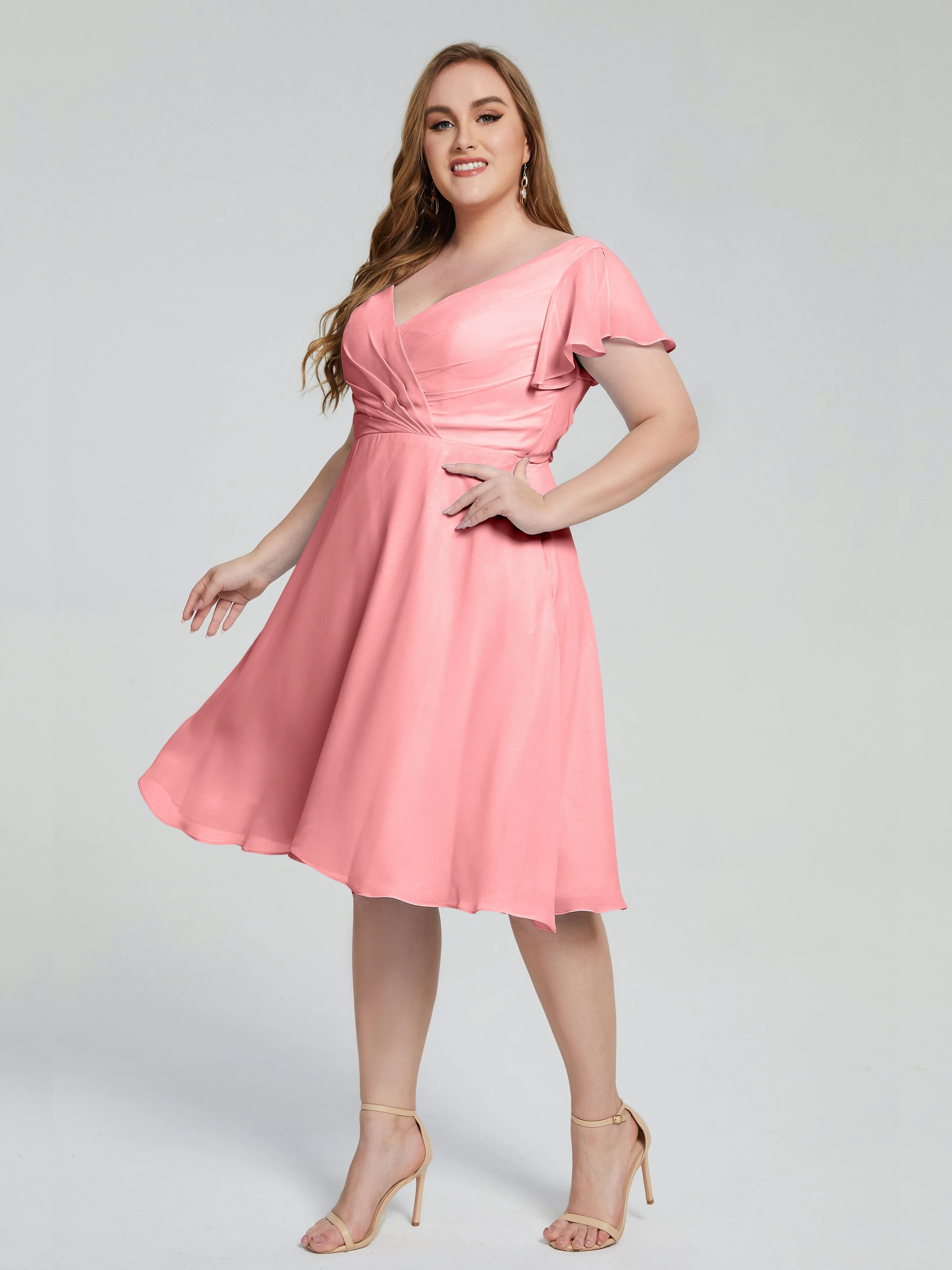 Alina Plus Size Short Sleeves Chiffon Bridesmaid Dresses