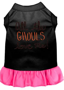 All The Ghouls Screen Print Dog Dress Black With Bright Pink Xs (8)