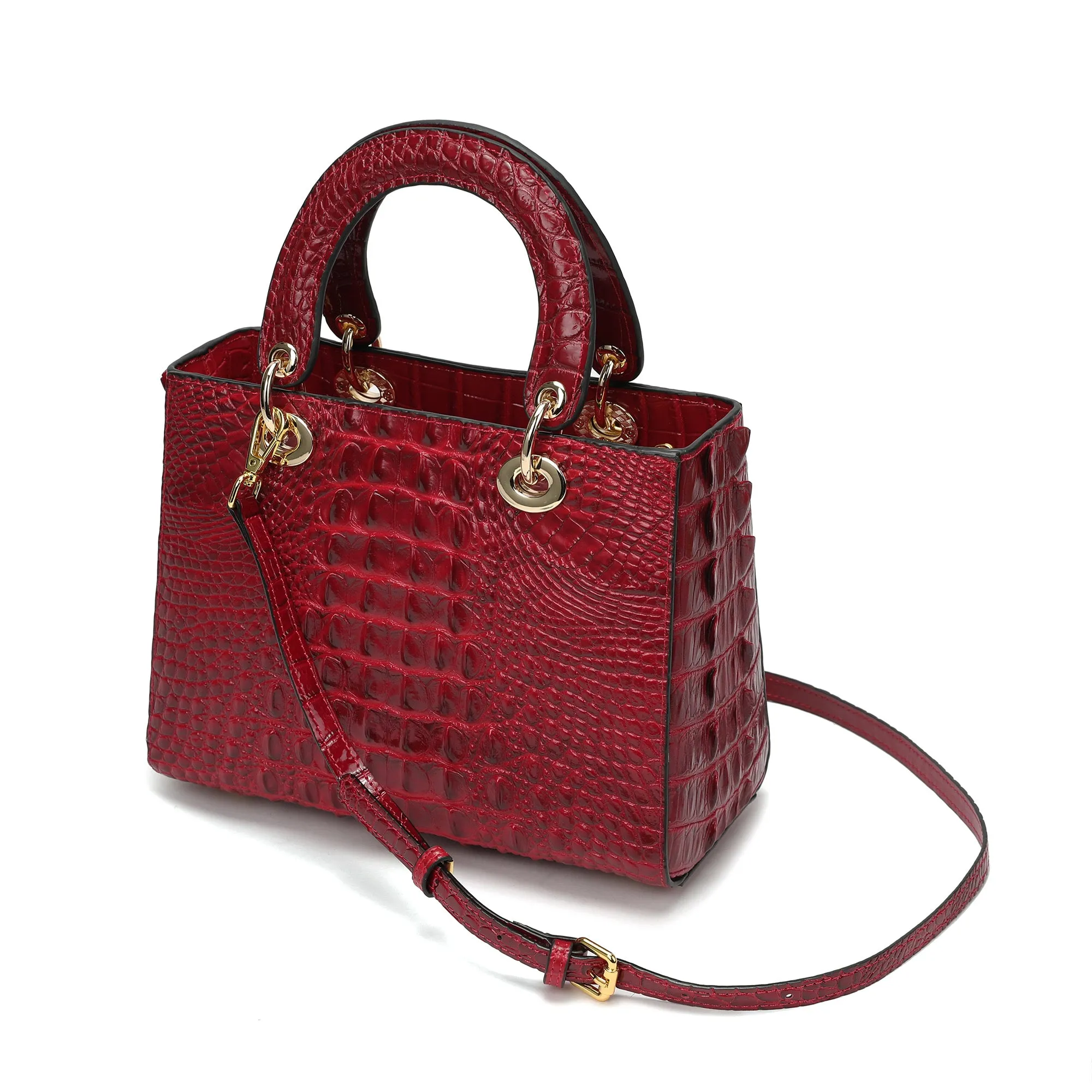 Alligator Embossed Leather Satchel