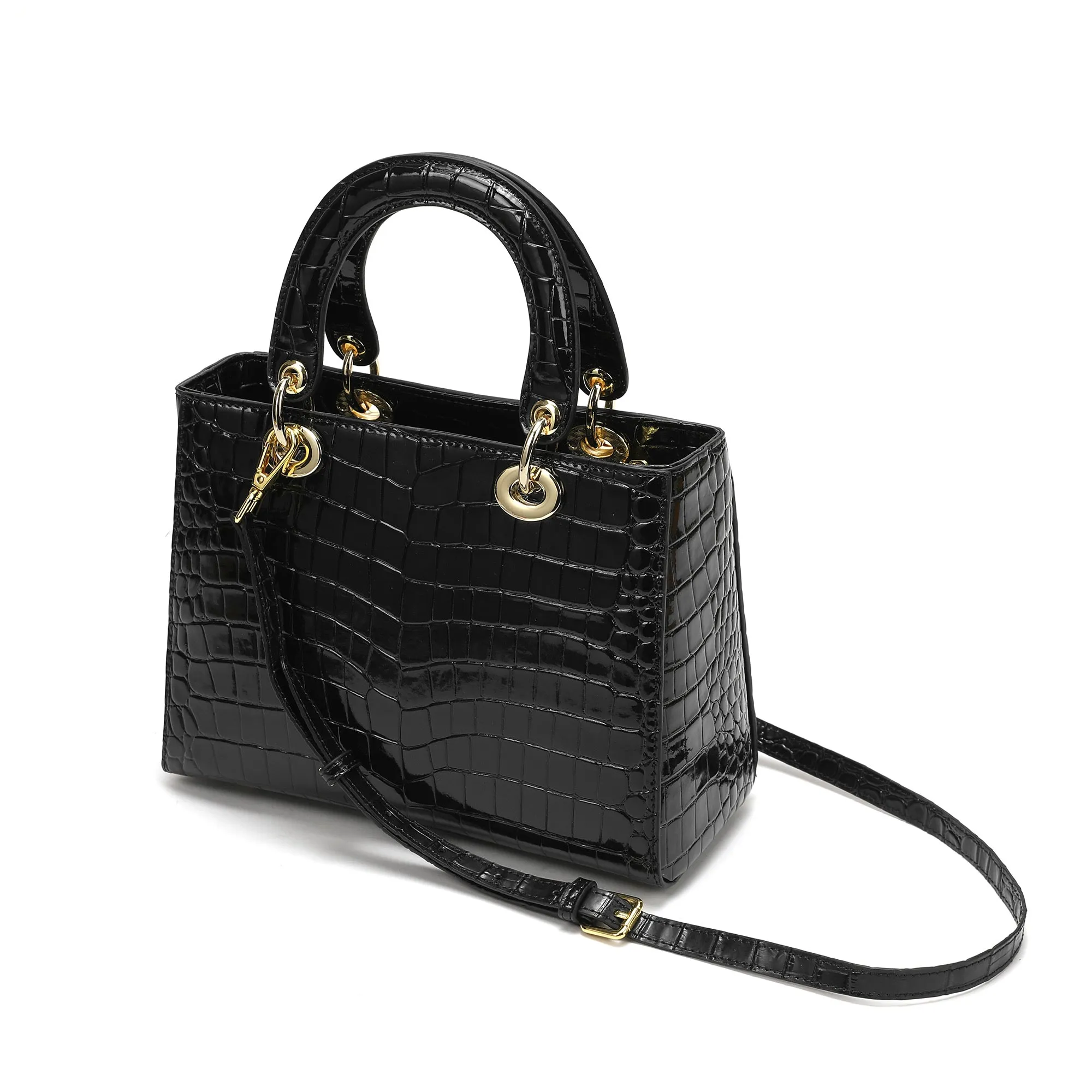 Alligator Embossed Leather Satchel