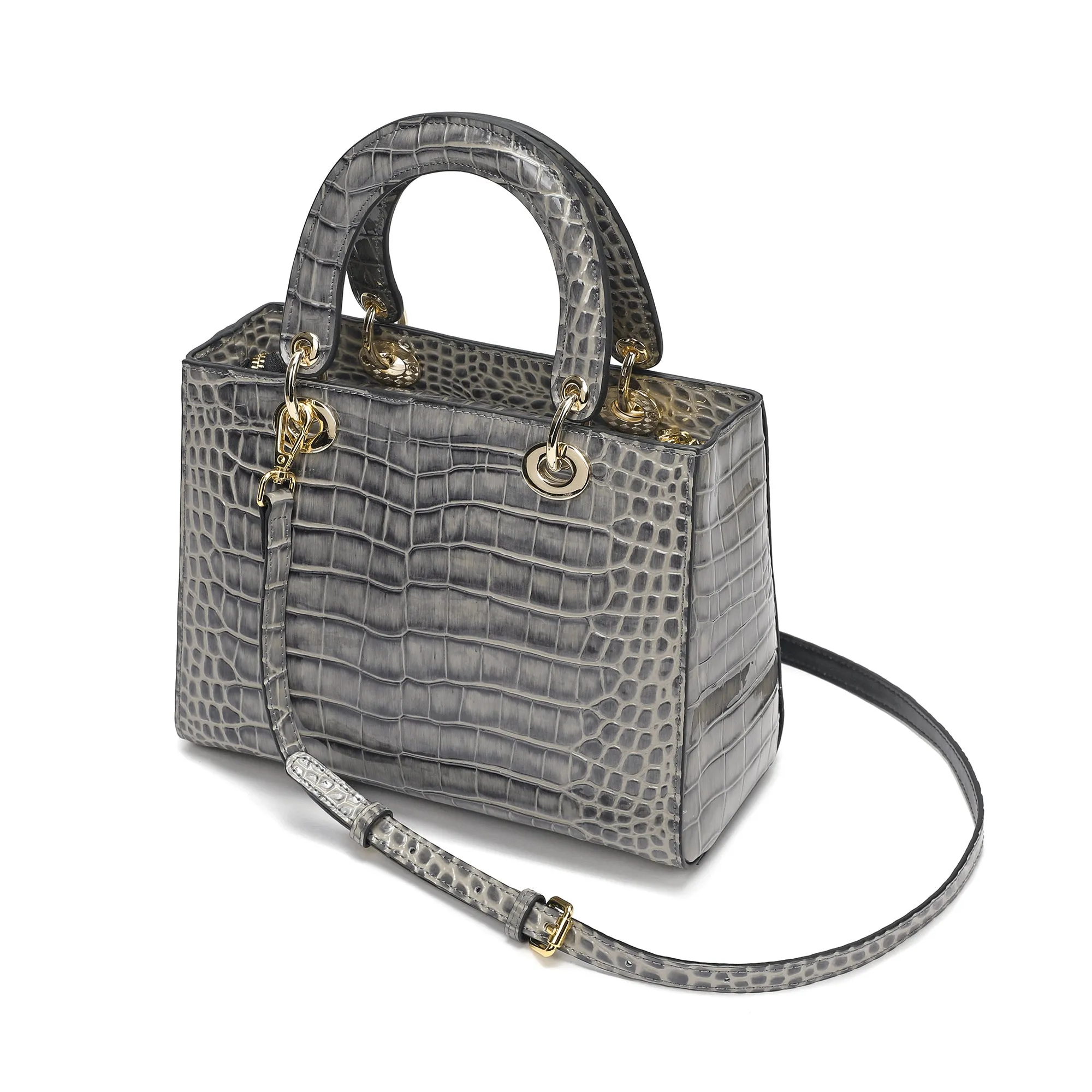 Alligator Embossed Leather Satchel