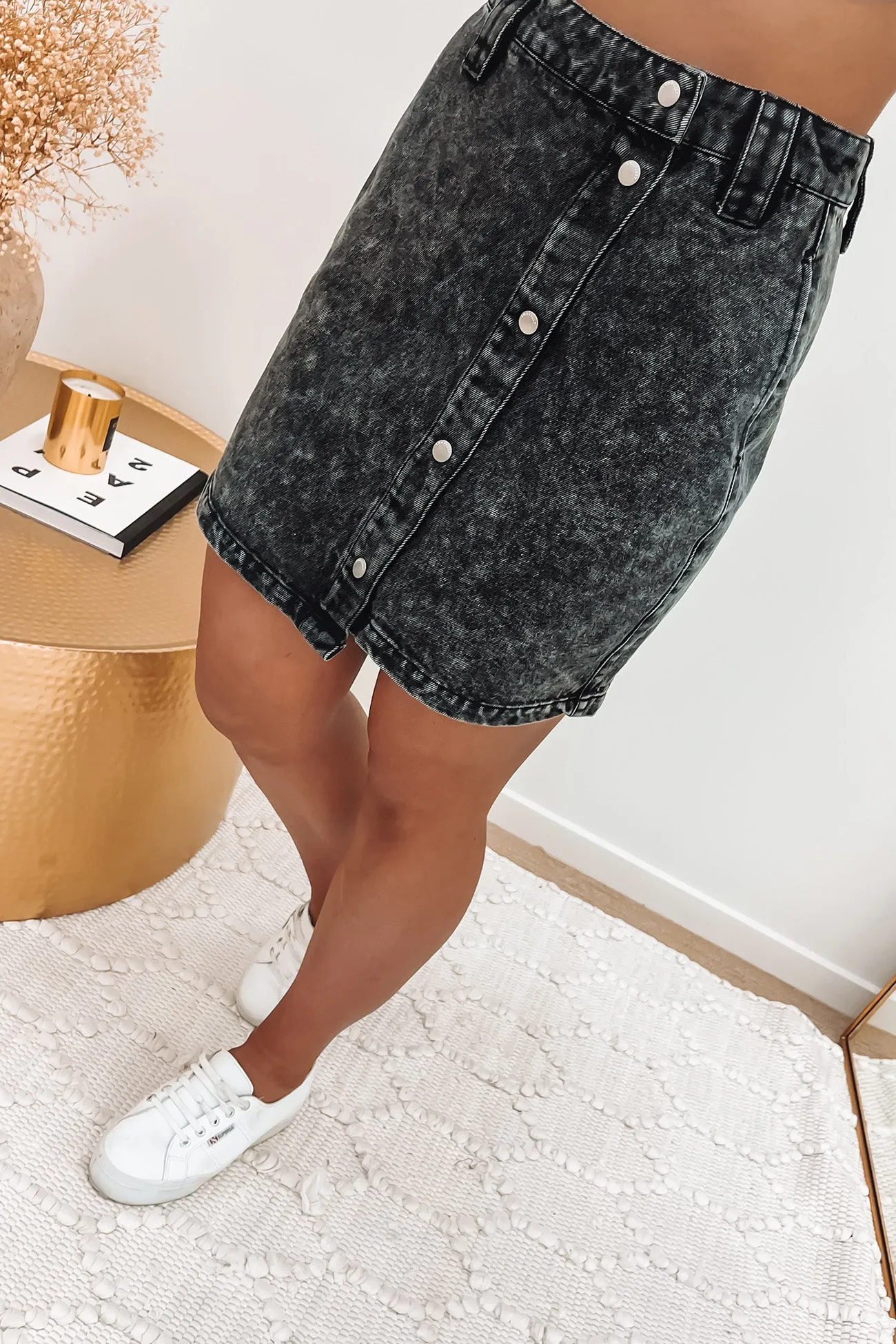 Ally Asymmetrical Denim Skirt Acid Wash Black