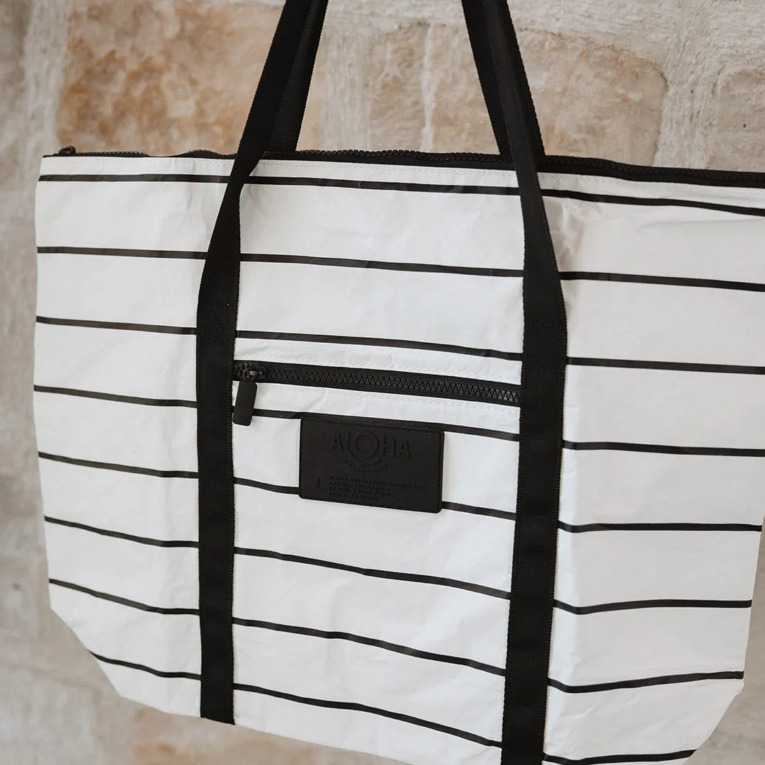 Aloha Pinstripe Zipper Tote