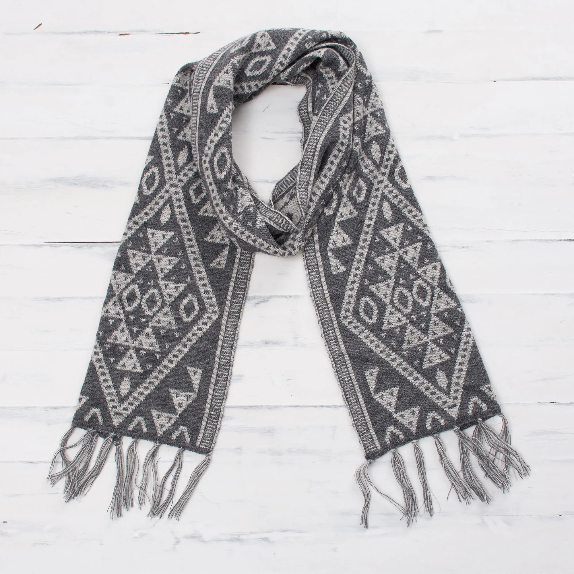 Alpaca Blend Wrap Scarf in Slate and White 'Inca Slate' | NOVICA