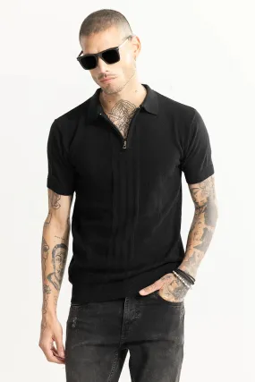 Alpine Knitted Black Polo T-Shirt