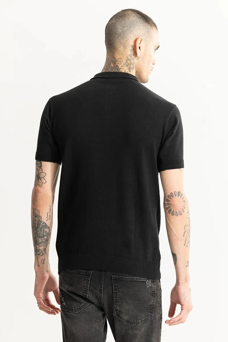 Alpine Knitted Black Polo T-Shirt