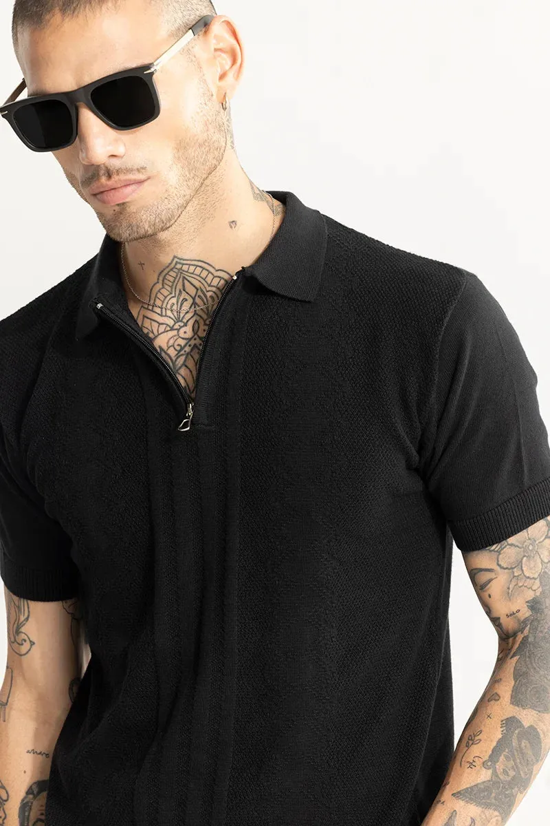 Alpine Knitted Black Polo T-Shirt