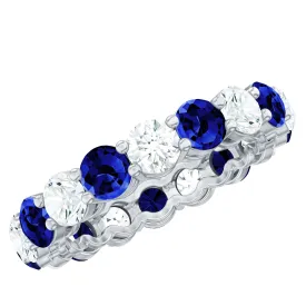 Alternating Created Blue Sapphire and Moissanite Eternity Ring