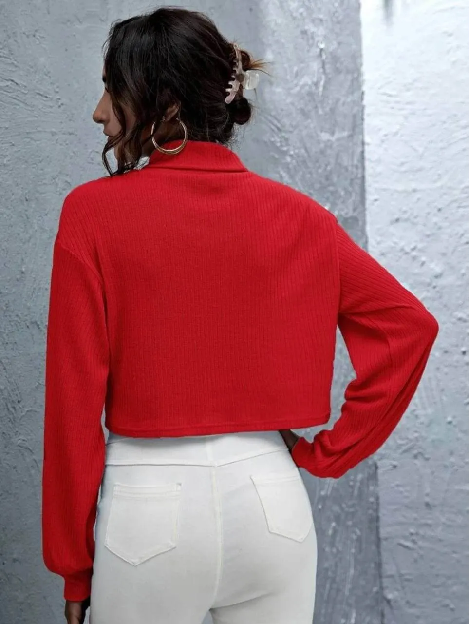 Amelia Funnel Neck Rib-knit Crop Top