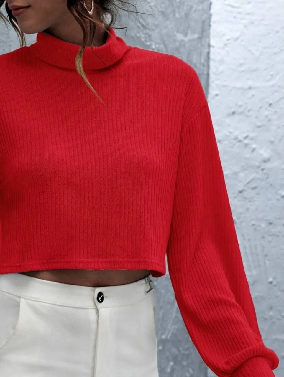 Amelia Funnel Neck Rib-knit Crop Top