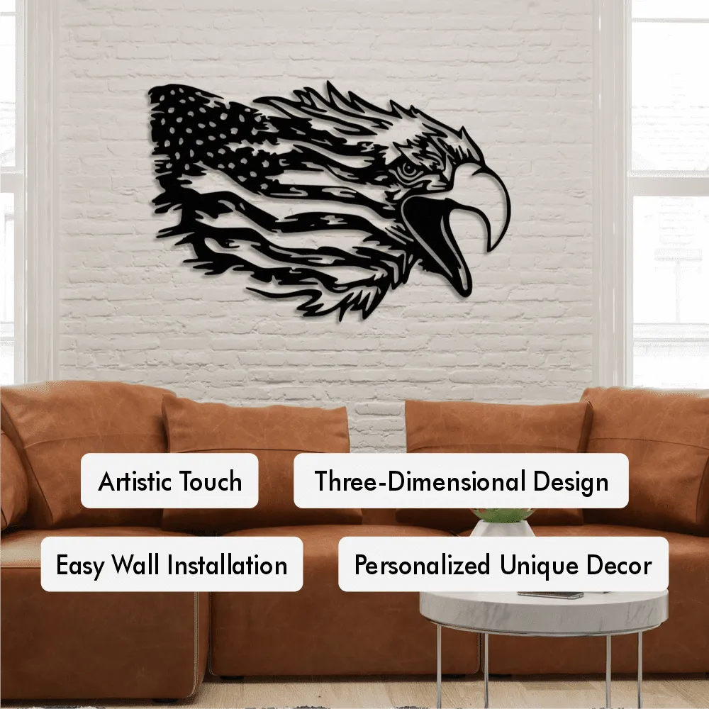 American Bald Eagle Wall Art with Distressed US Flag-Indepence Day Gift