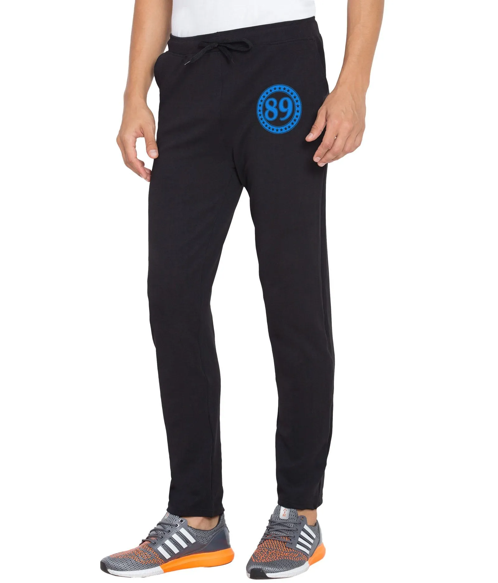 American-Elm Black Printed Polyester Dri Fit Slim Fit Sports Active Track Pant for Men