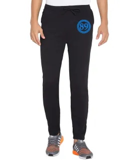 American-Elm Black Printed Polyester Dri Fit Slim Fit Sports Active Track Pant for Men