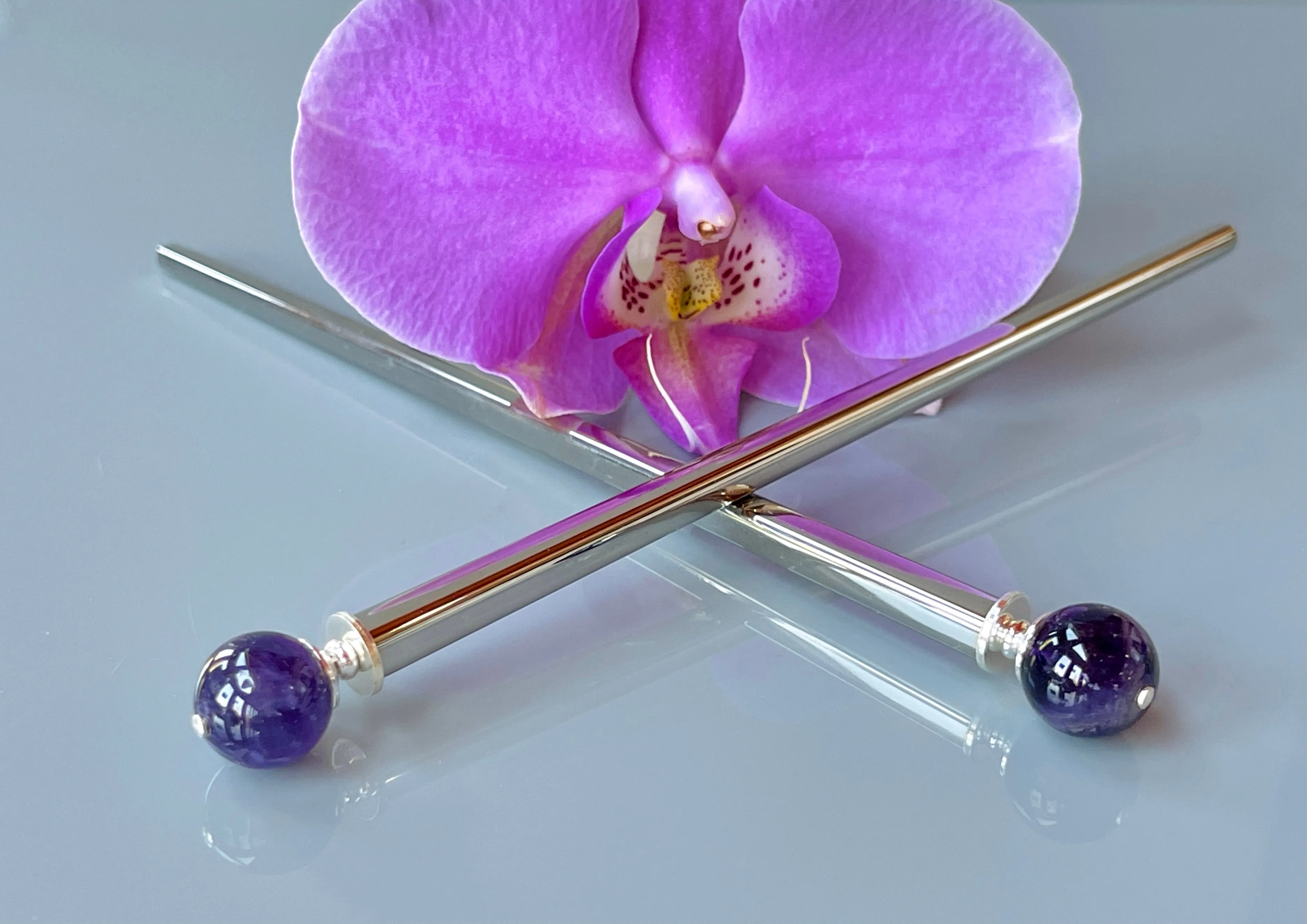 Amethyst Gemstone Hair Sticks, Elegant Hair Sticks, Gemstone Hair pins