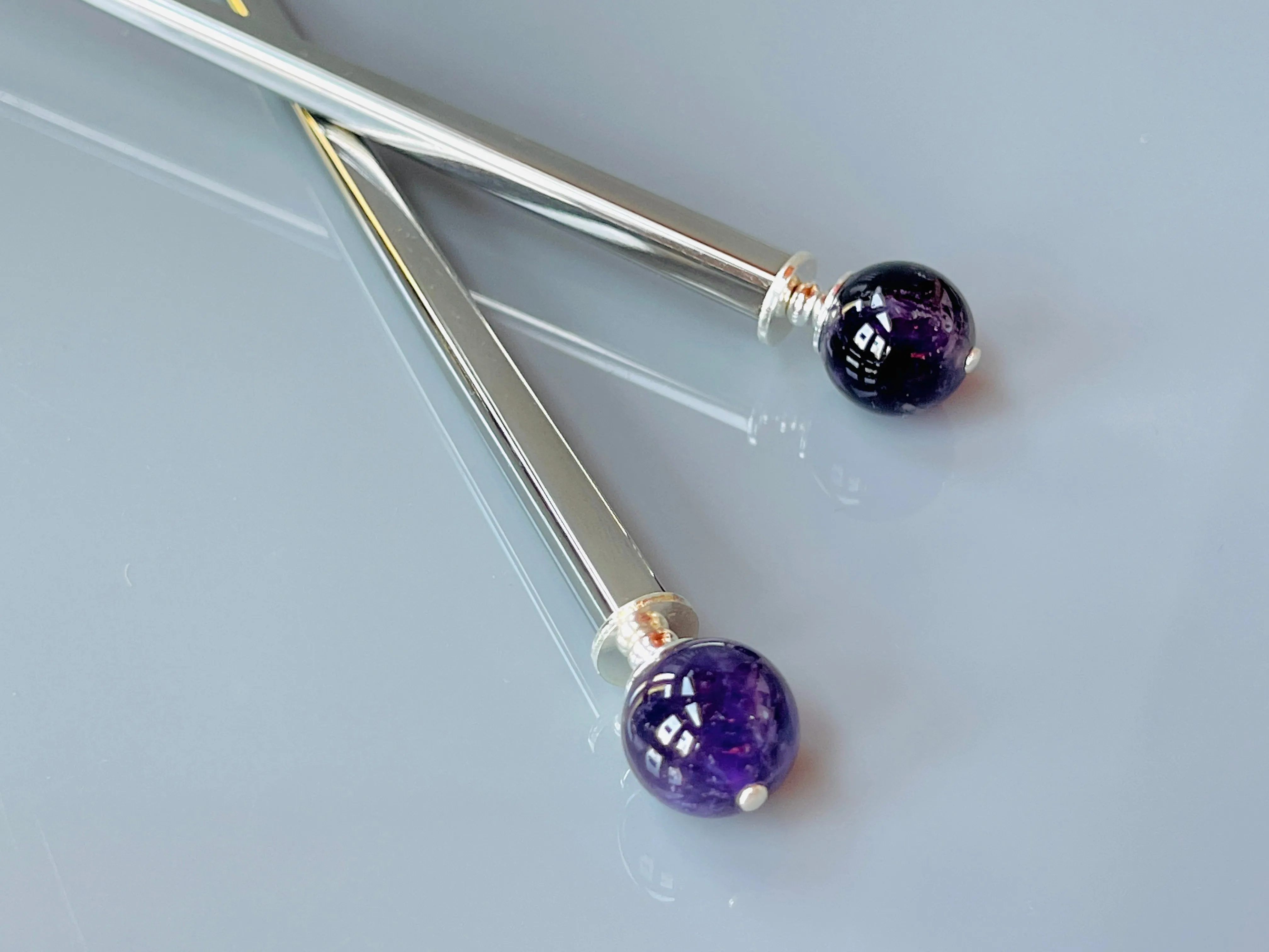 Amethyst Gemstone Hair Sticks, Elegant Hair Sticks, Gemstone Hair pins