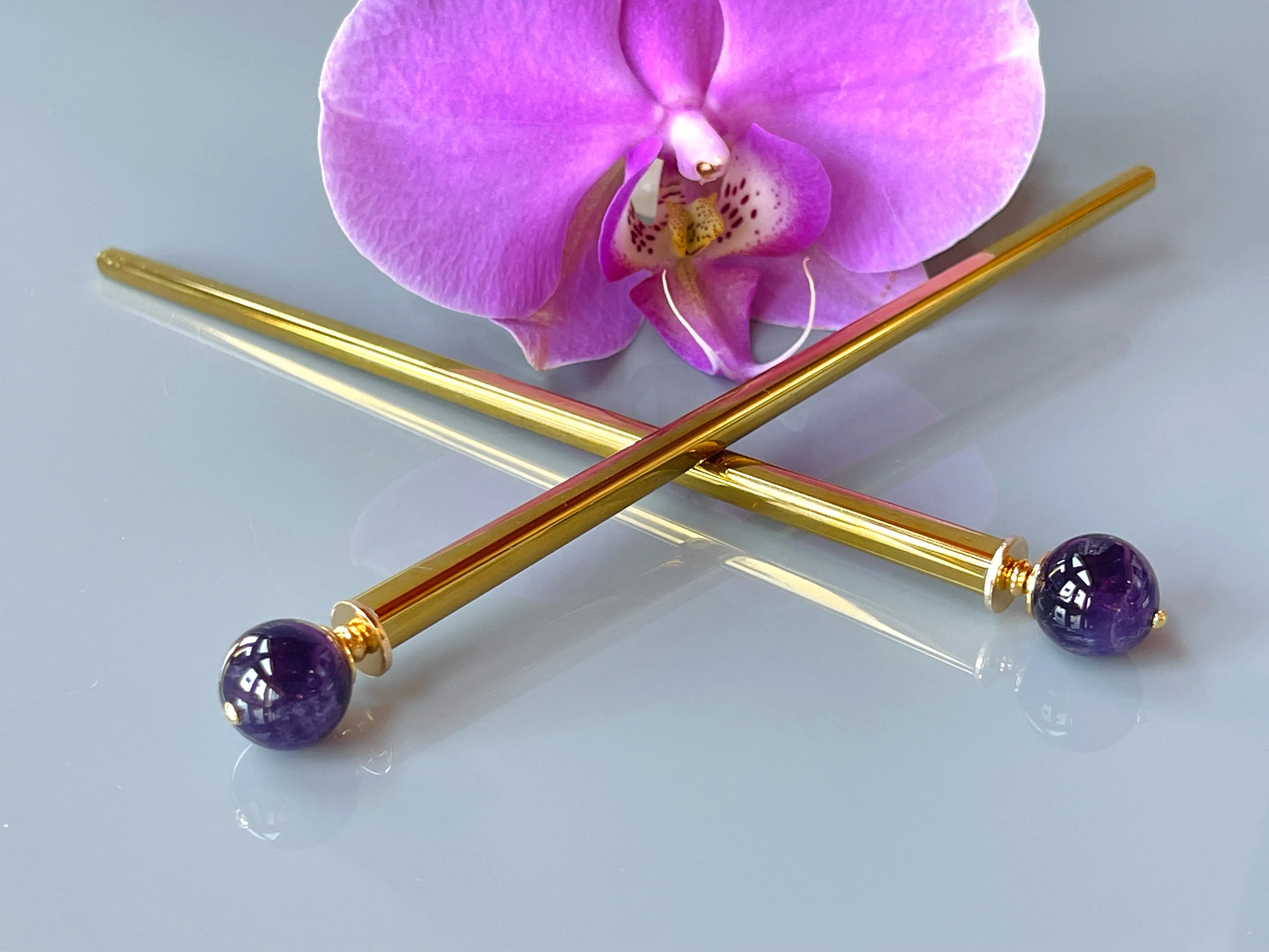 Amethyst Gemstone Hair Sticks, Elegant Hair Sticks, Gemstone Hair pins