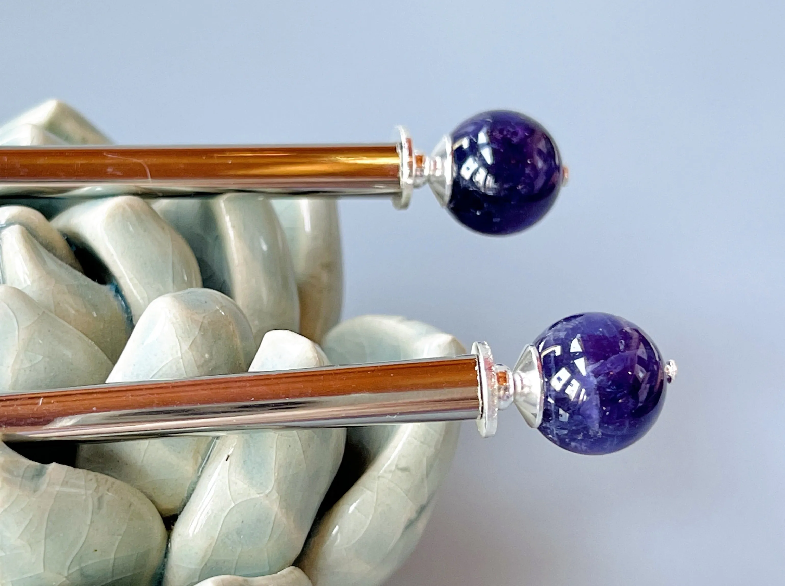 Amethyst Gemstone Hair Sticks, Elegant Hair Sticks, Gemstone Hair pins