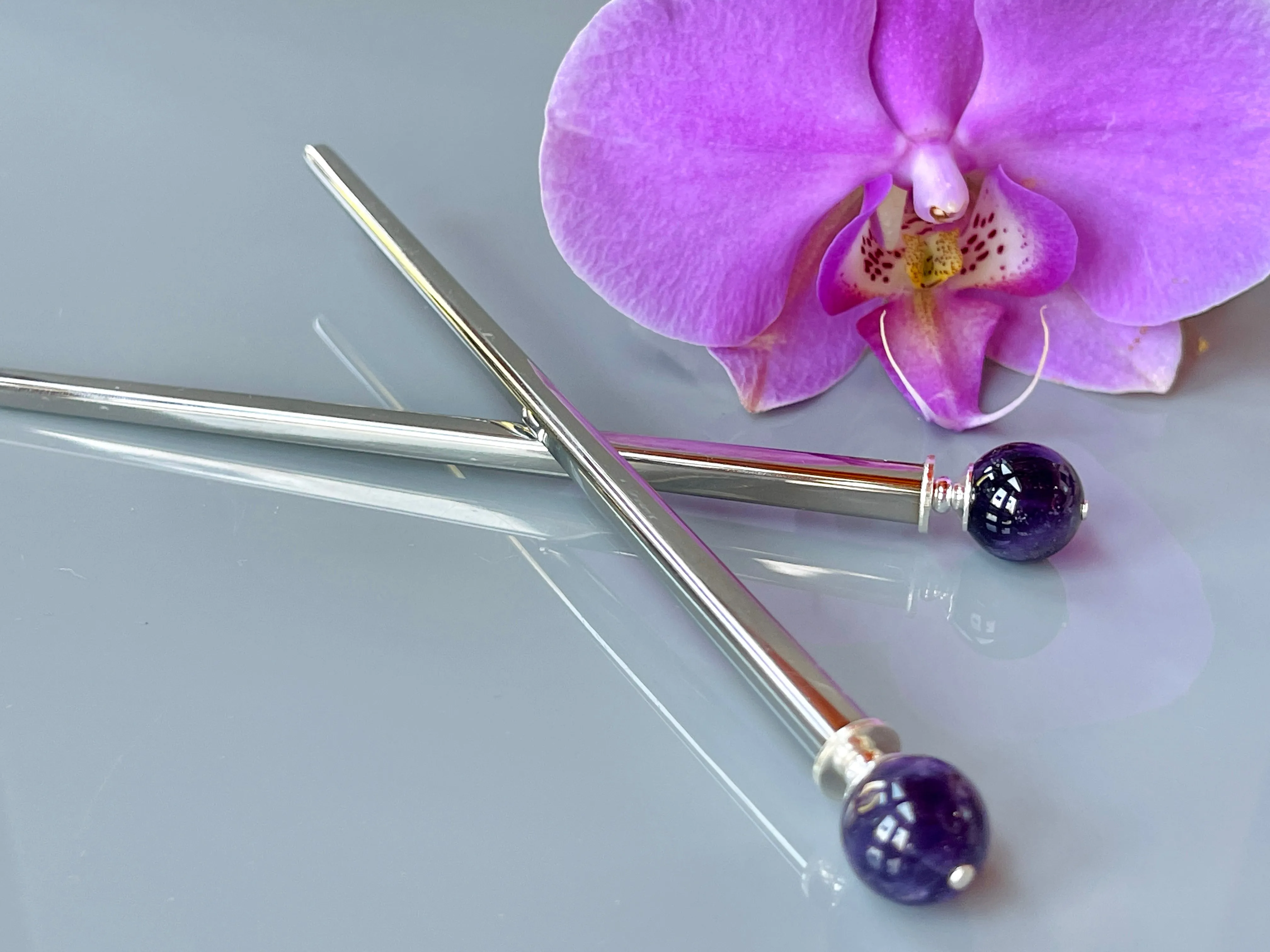 Amethyst Gemstone Hair Sticks, Elegant Hair Sticks, Gemstone Hair pins