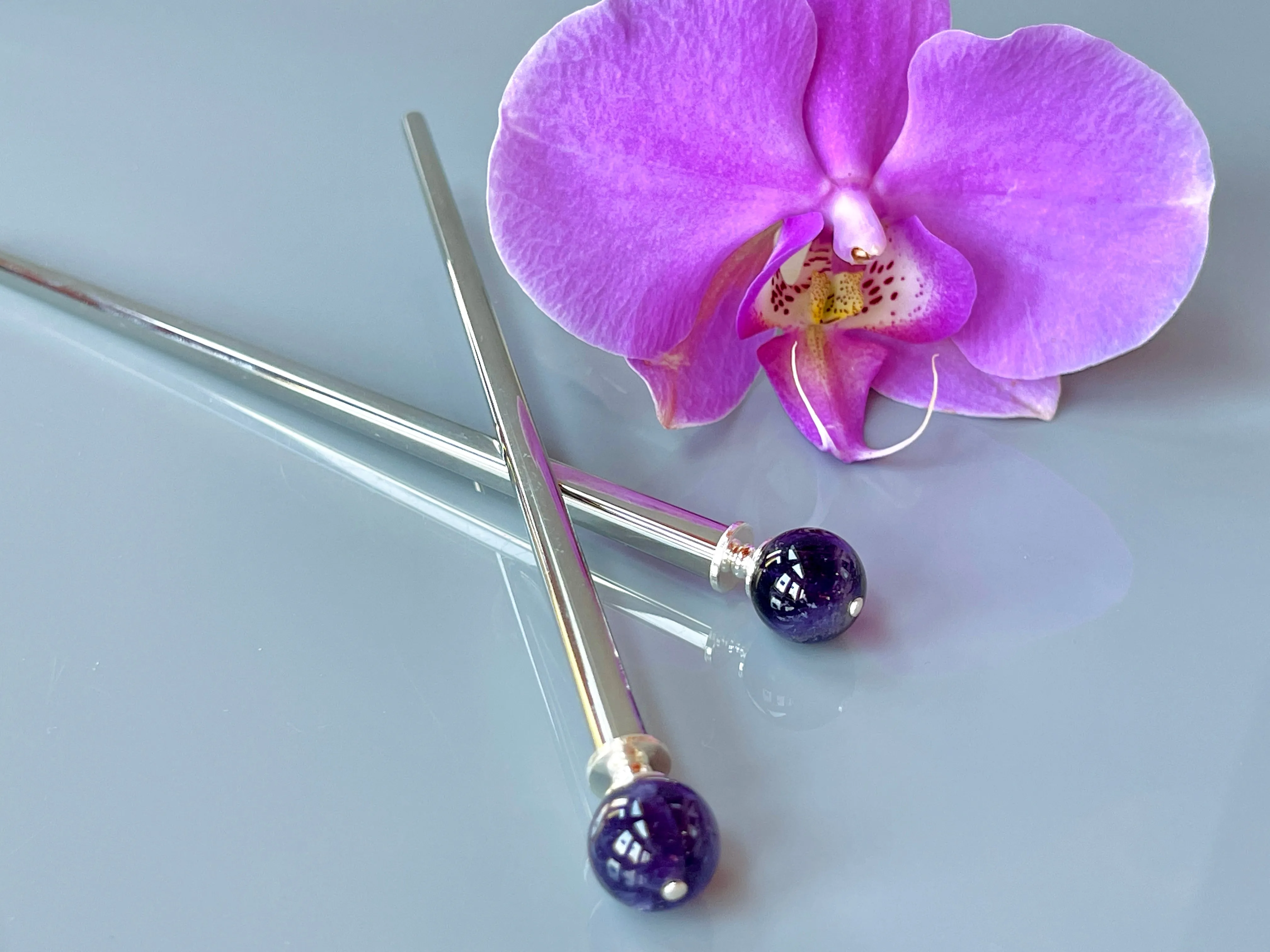 Amethyst Gemstone Hair Sticks, Elegant Hair Sticks, Gemstone Hair pins