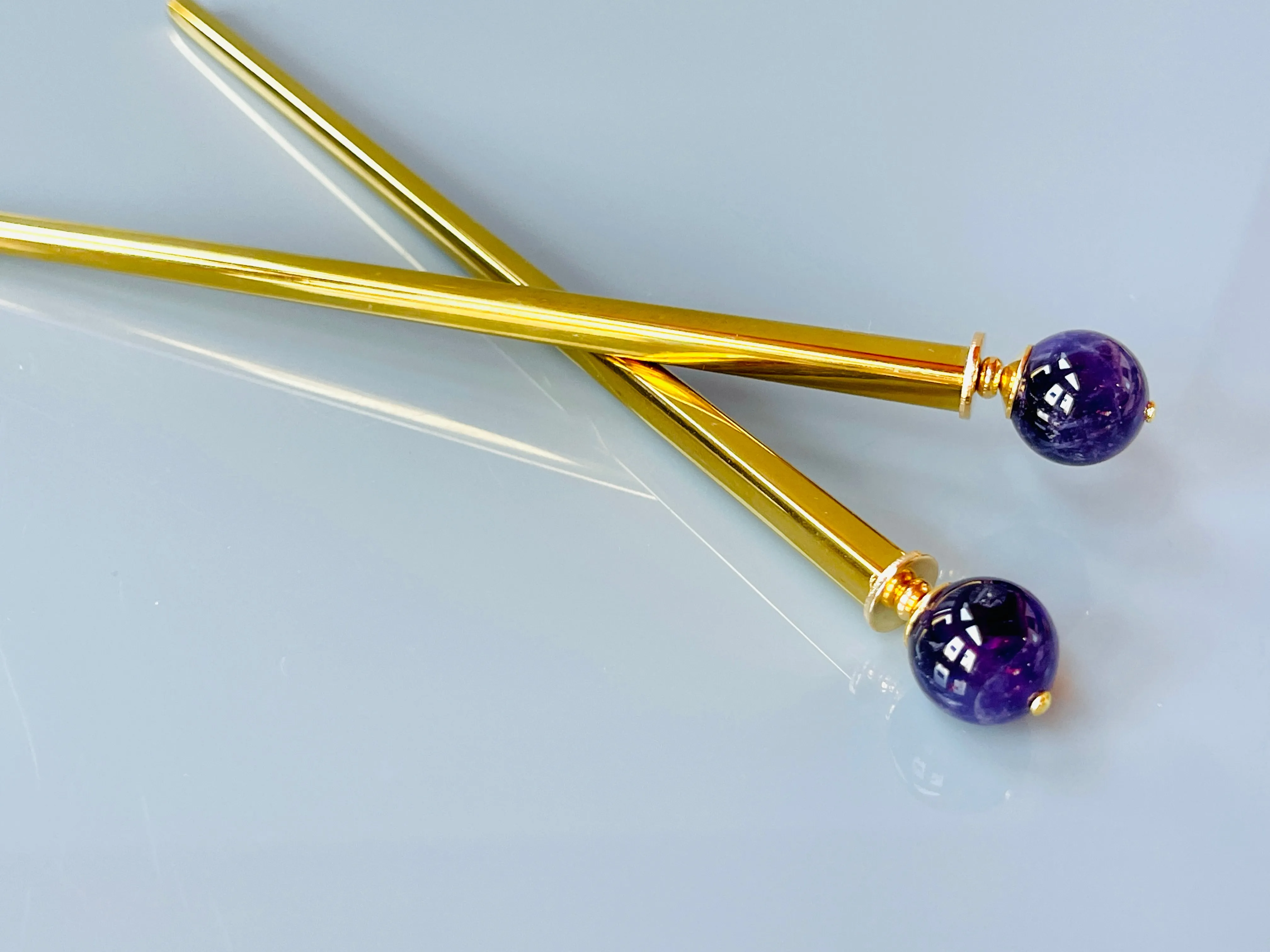 Amethyst Gemstone Hair Sticks, Elegant Hair Sticks, Gemstone Hair pins