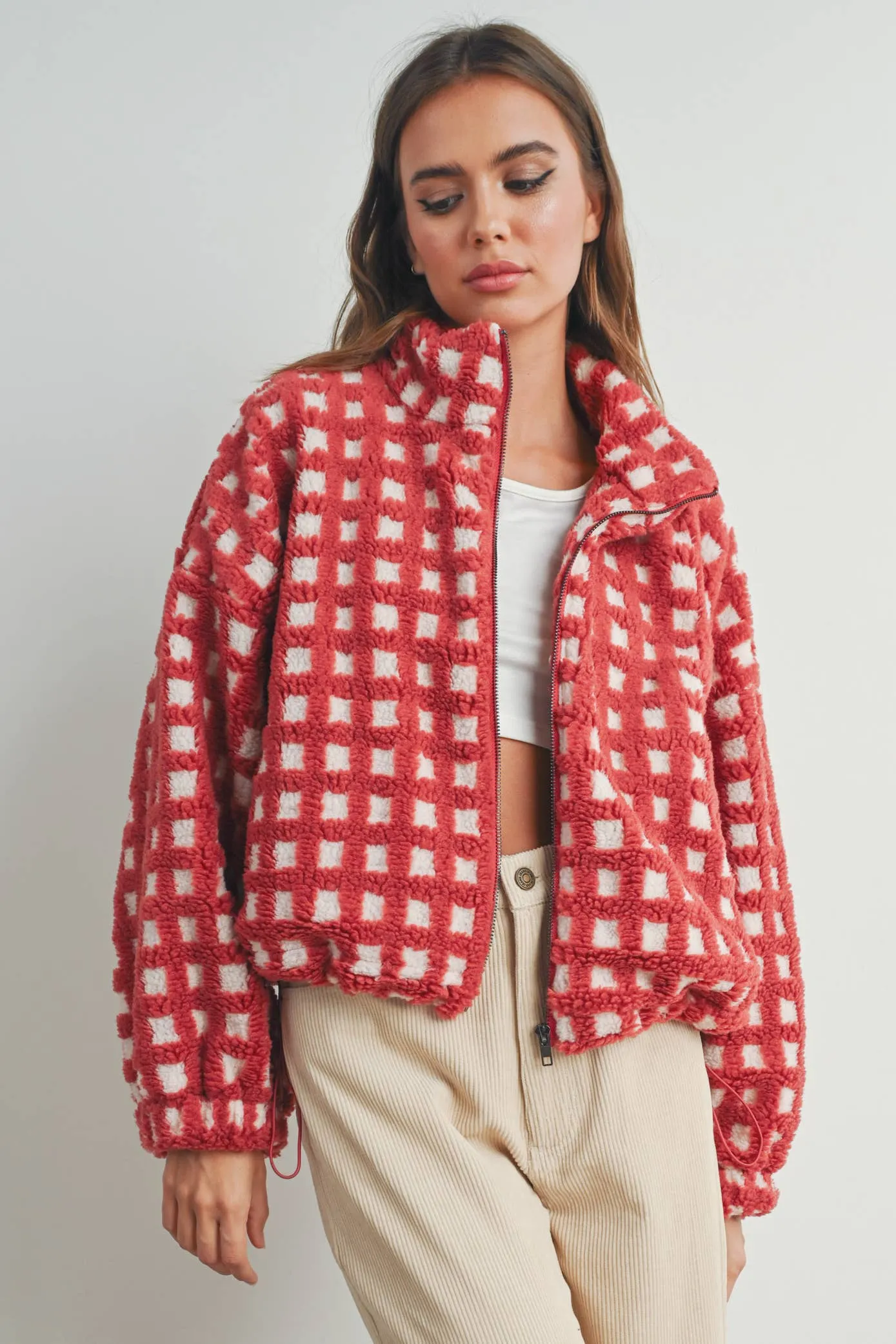 Among the Trees Sherpa Jacket - Red/White