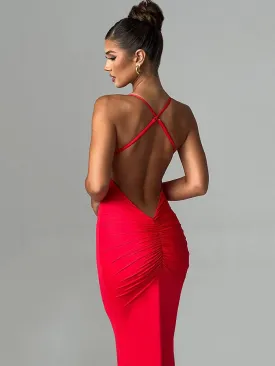 Amozae Spaghetti Strap Backless Sexy Maxi Dress For Women Fashion Summer New Sleeveless Bodycon Club Party Long Dress Elegant