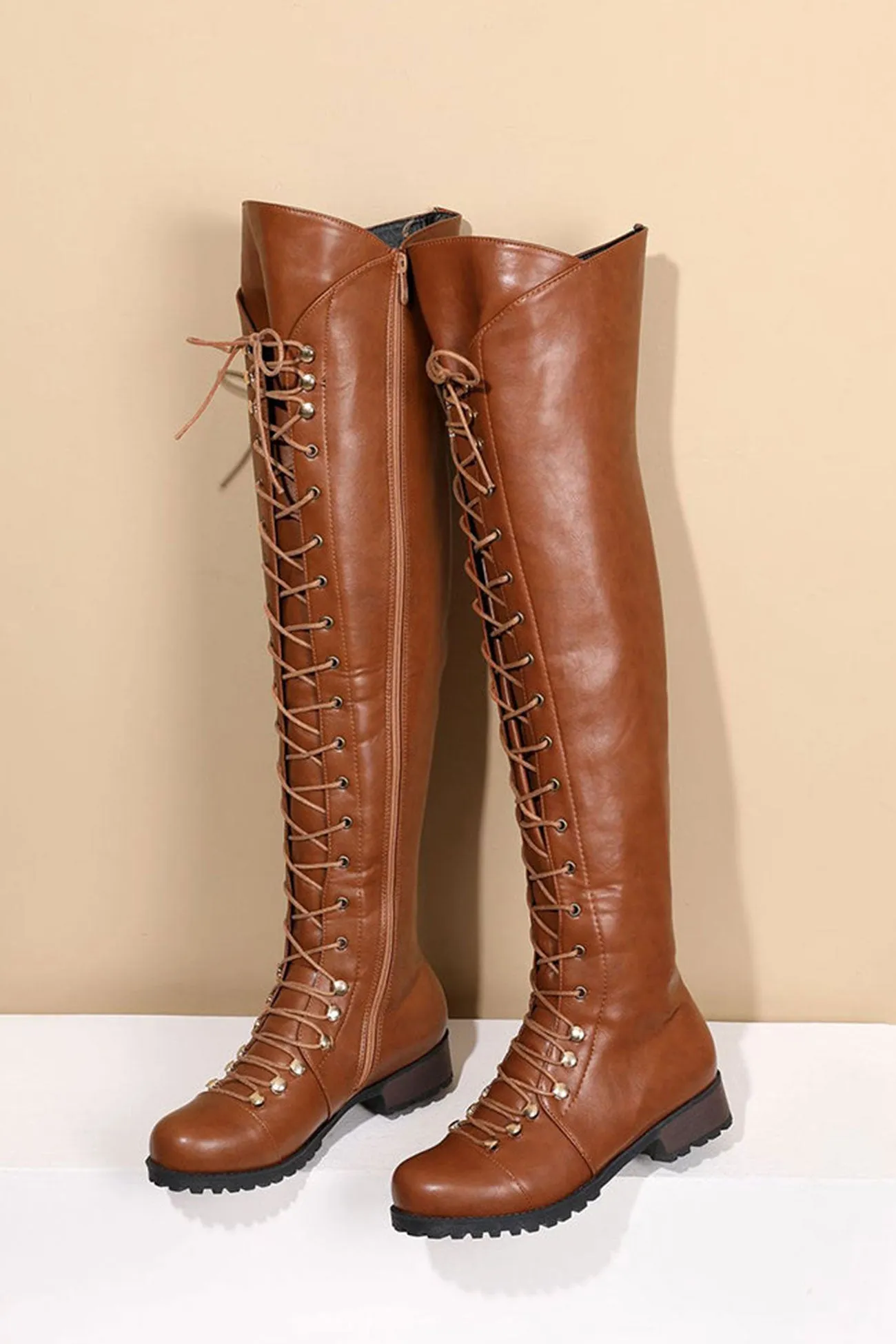 Amozae-Strappy Leather Over The Knee Boots