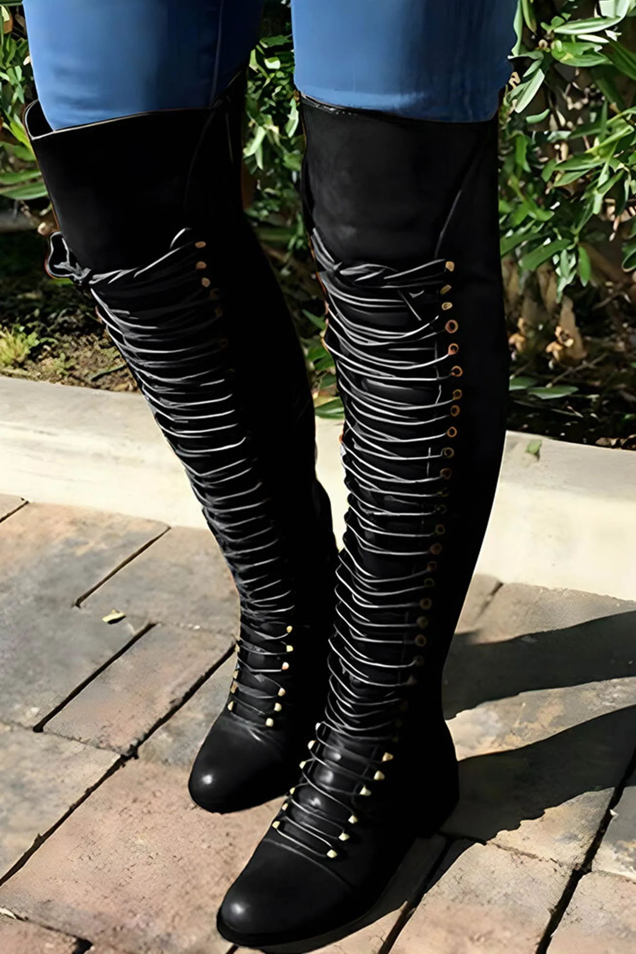 Amozae-Strappy Leather Over The Knee Boots