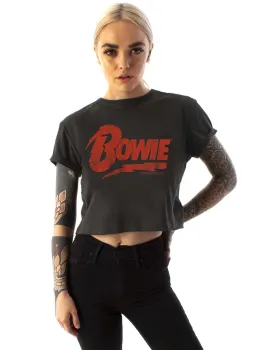 Amplified David Bowie Logo Womens Cropped T-Shirt